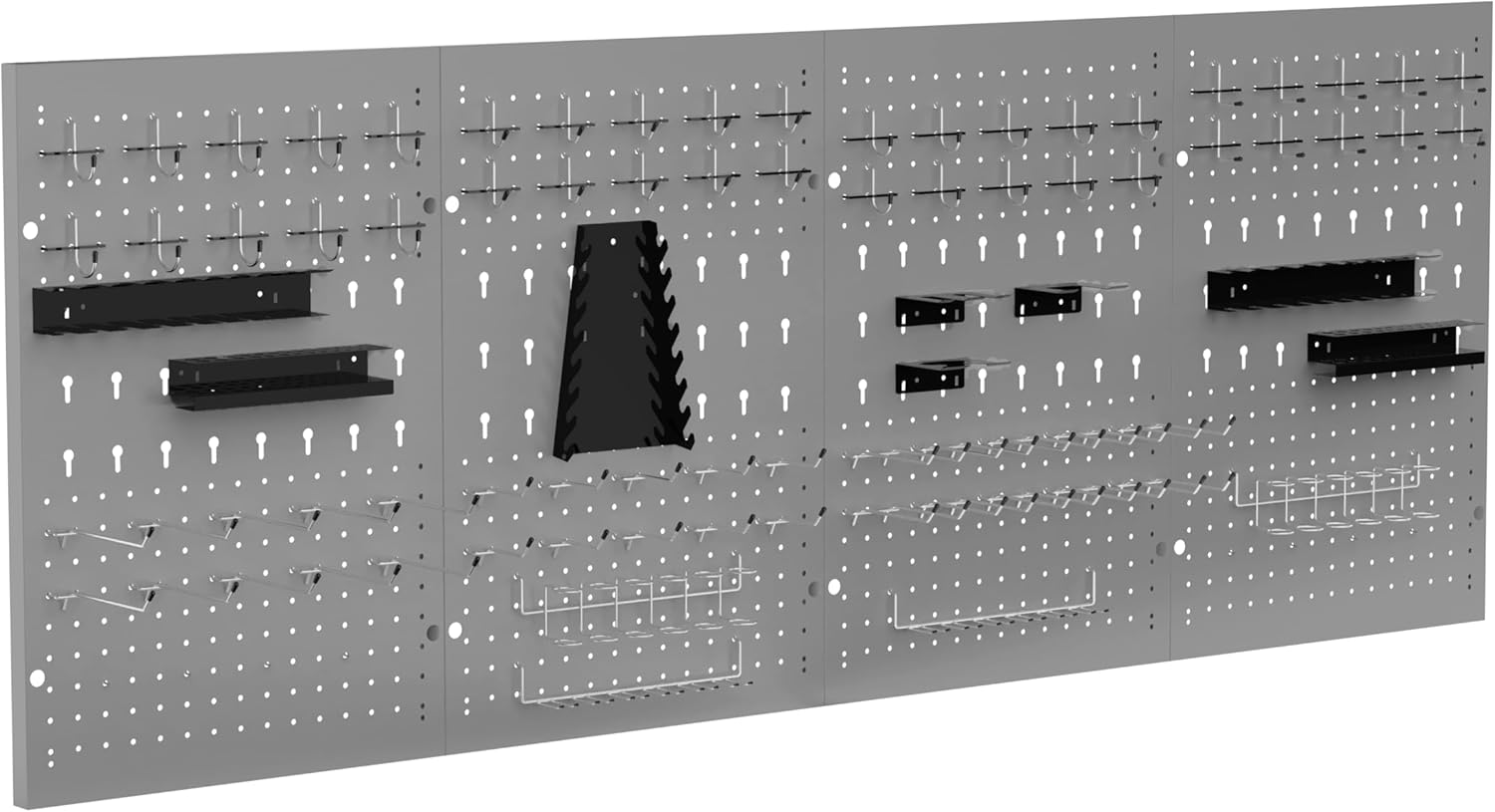 Metal Pegboard Wall Organizer 4 Packs Pegboard with115 PCS Hooks Grey Pegboard Tool Organizer Kit for Garage Workshop