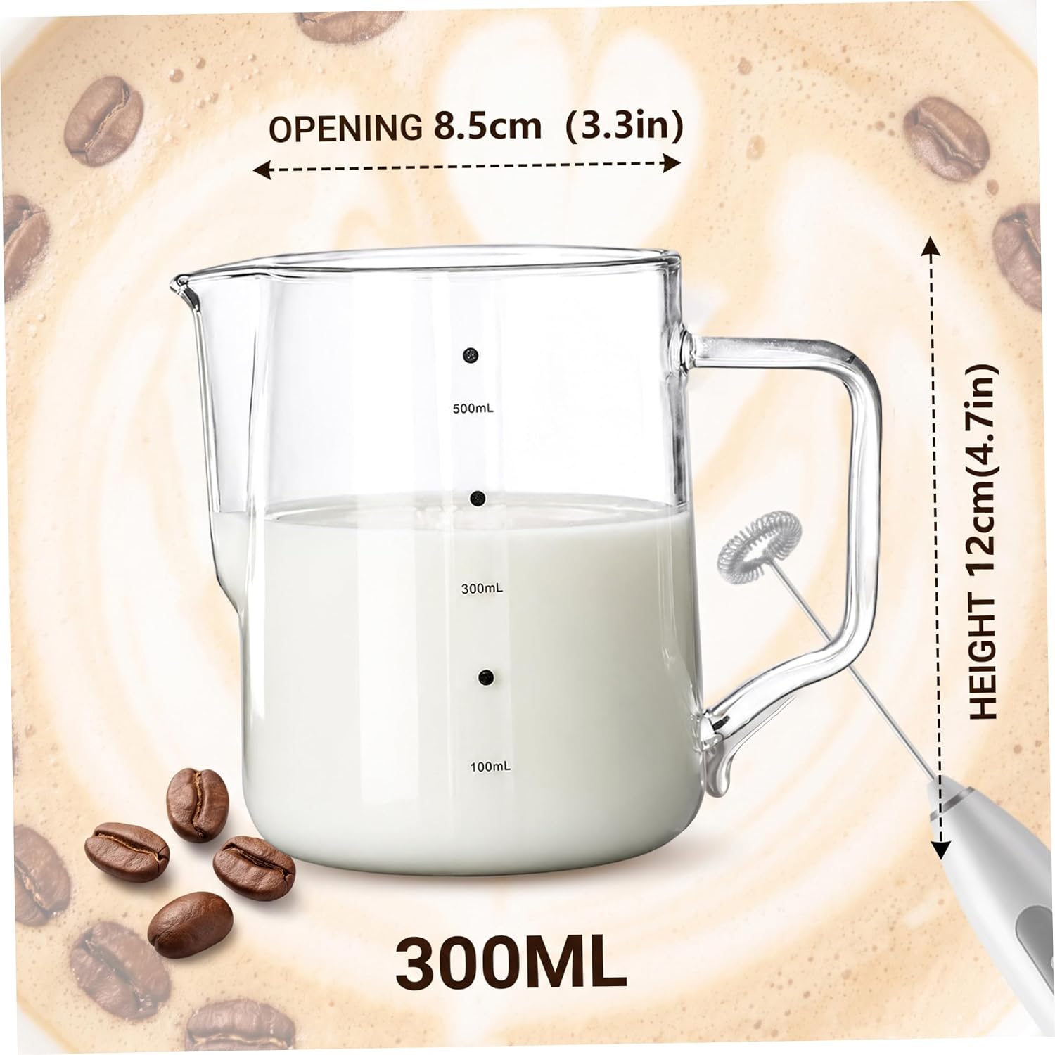 Milk Frothing Pitcher Transparent Glass Milk Steaming Pitcher, 500ml