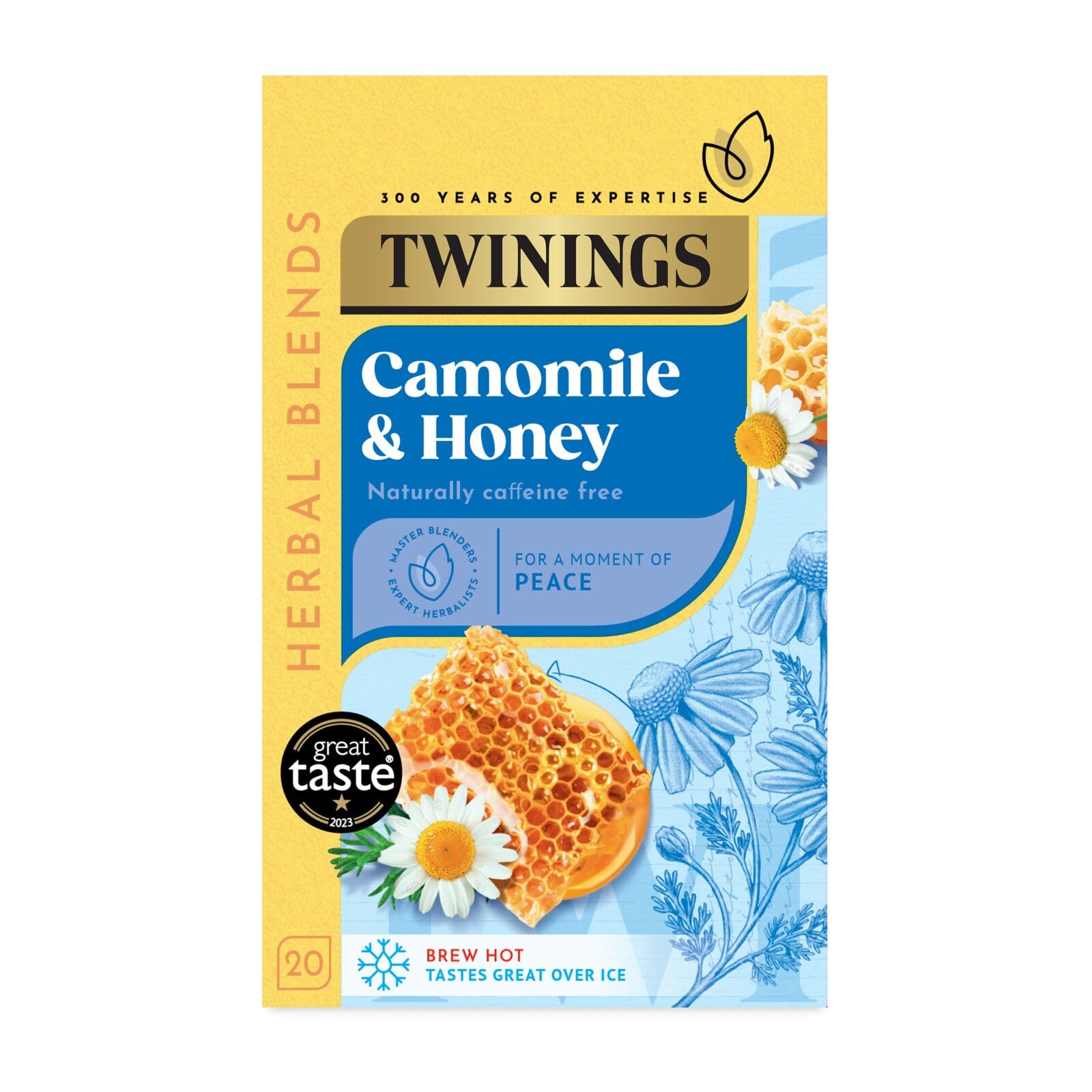 Twinings Camomile and Honey FlavouredTea - 20 Biodegradable Tea Bags Soothing Herbal Blend, Caffeine-Free, Naturally Sweetened