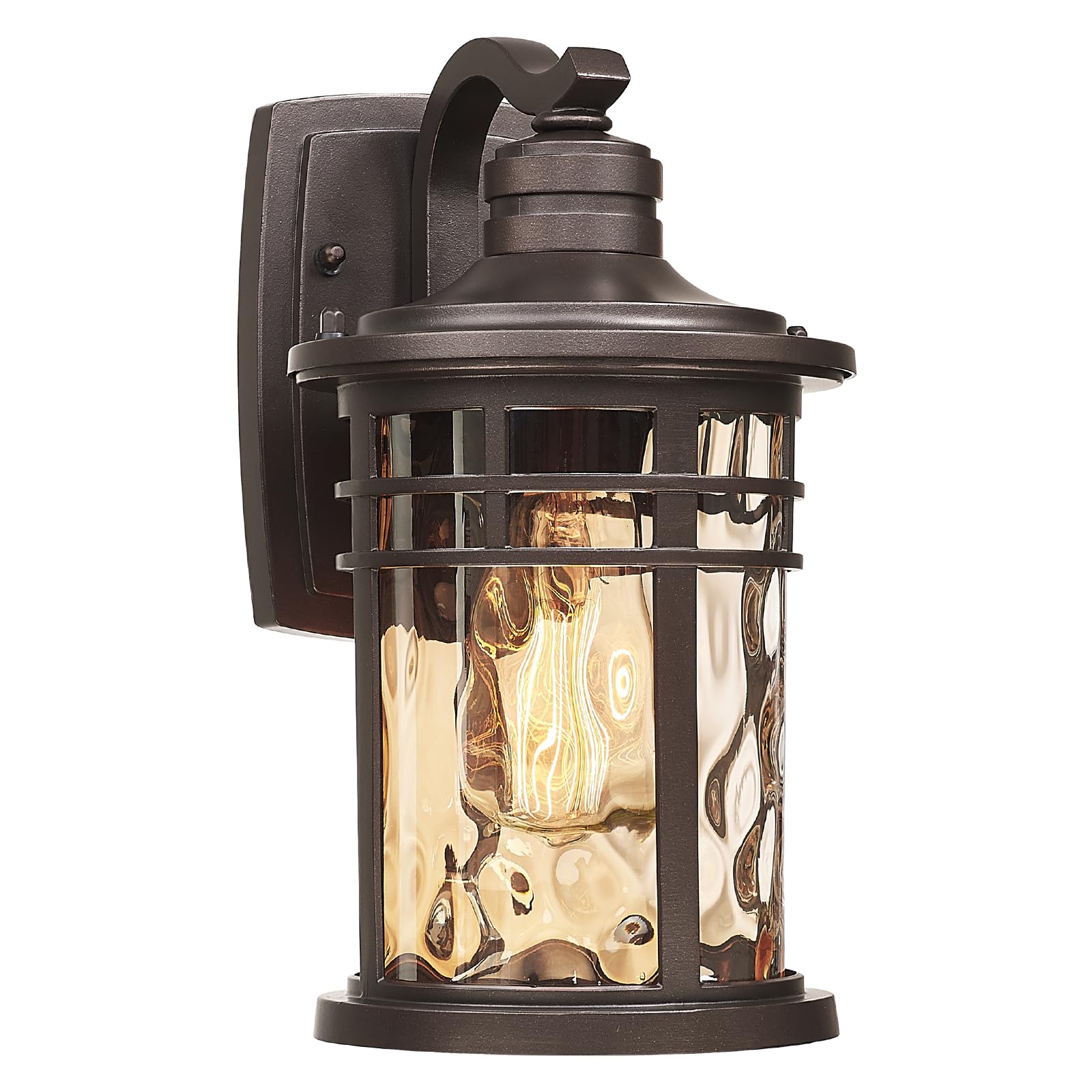 Photo 1 of Darkaway Outdoor Wall Sconce - Oil-Rubbed Bronze, Amber Ripple Glass