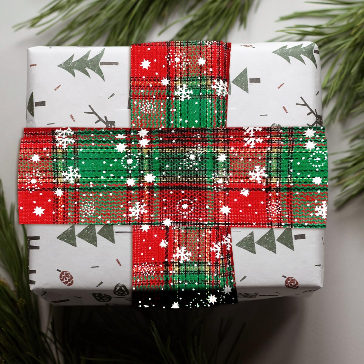 Thyonta 6M Plaid Woven Ribbon with Snowflake Pattern for Christmas Party Decoration, Green - Image 4