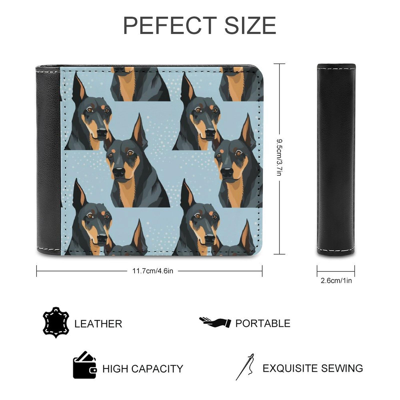 Doberman Dog Funny Billfold Wallet Credit Card Holder Slim Passcase Pouch Purse for Men Women