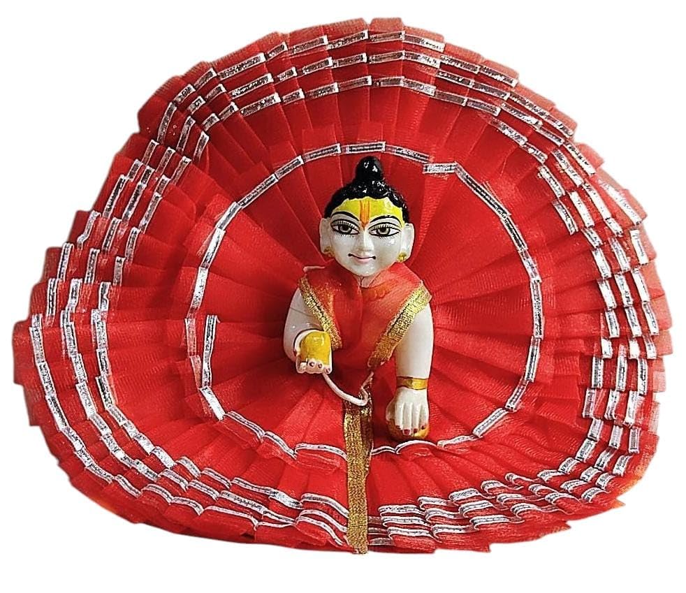 Image of Partish Laddu Gopal Frill Poshak Size 4 l Ladoo Gopal Dress l Bal Gopal l Kanha Ji Thakur Ji Net Dress (Pack of 2, Red & White)