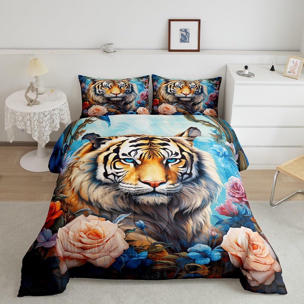 Rustic Farmhouse Style Bedding Comforter Sets Queen,Bohemian Sun Moon Watercolor Flowers Floral Bedding Set for Bedroom decoration,Watercolor Galaxy Wild Plants with 1 Comforter and 2 Pillow Cases