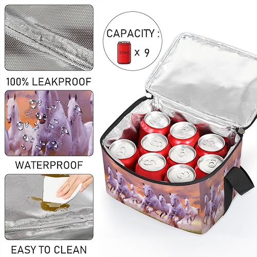 Miniatura 5 de QsirBC Bolsa de almuerzo aislada con diseño de caballos corriendo para mujeres, reutilizable, bolsa cuadrada de comida para adultos y hombres,