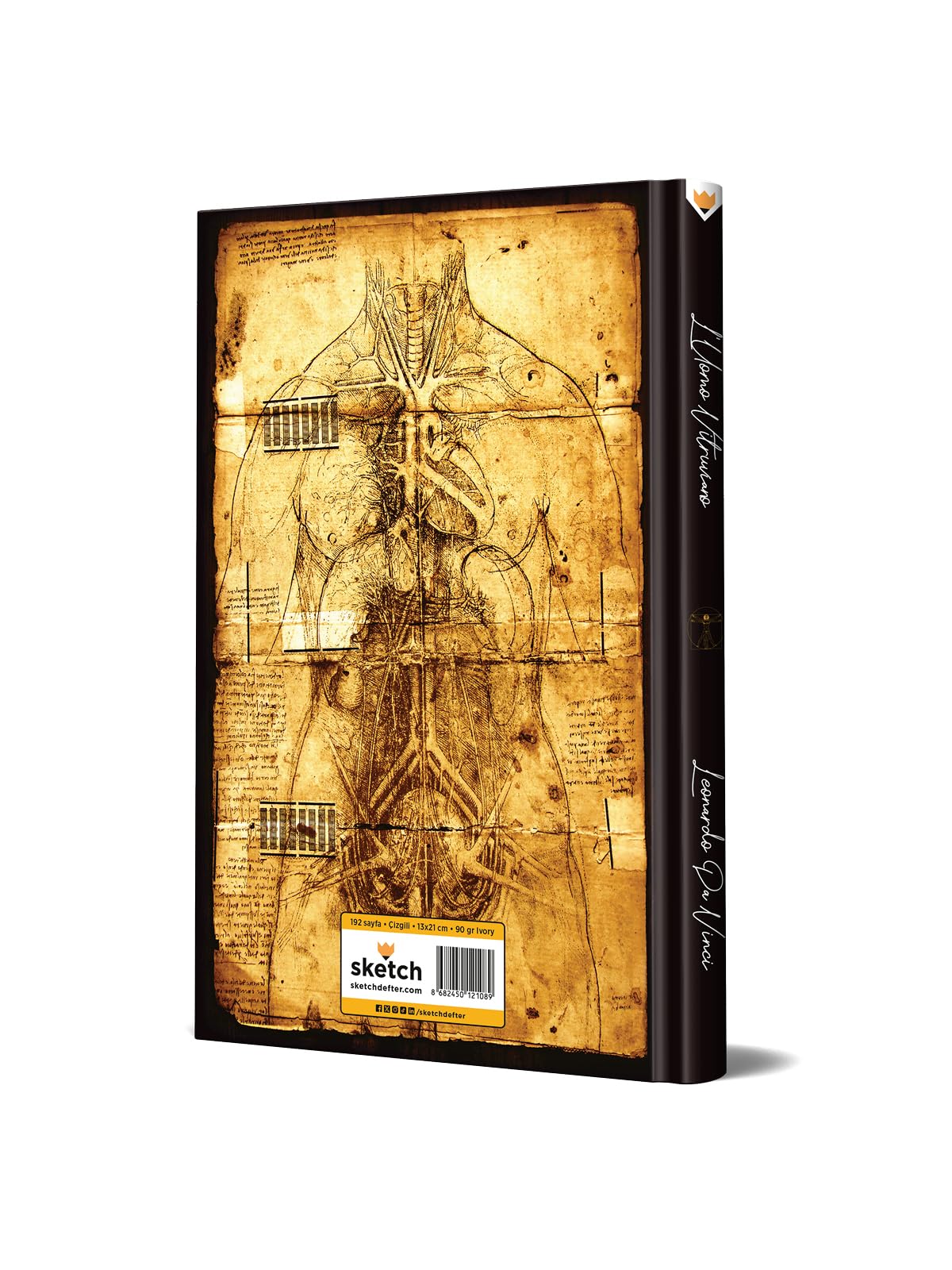 Vitruvius Da Vinci Tasarımlı Çizgili Not Defteri – 13x21 Cm Sert Kapak 192 Sayfa