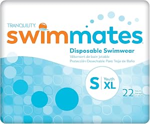 Swimmates Disposable Adult Swim Diapers, Pull-Up Under Swimwear with Tear-Away Side Seams, Unisex, Youth XL (22"-36" Waist) Adult Small, 22 Count Bag