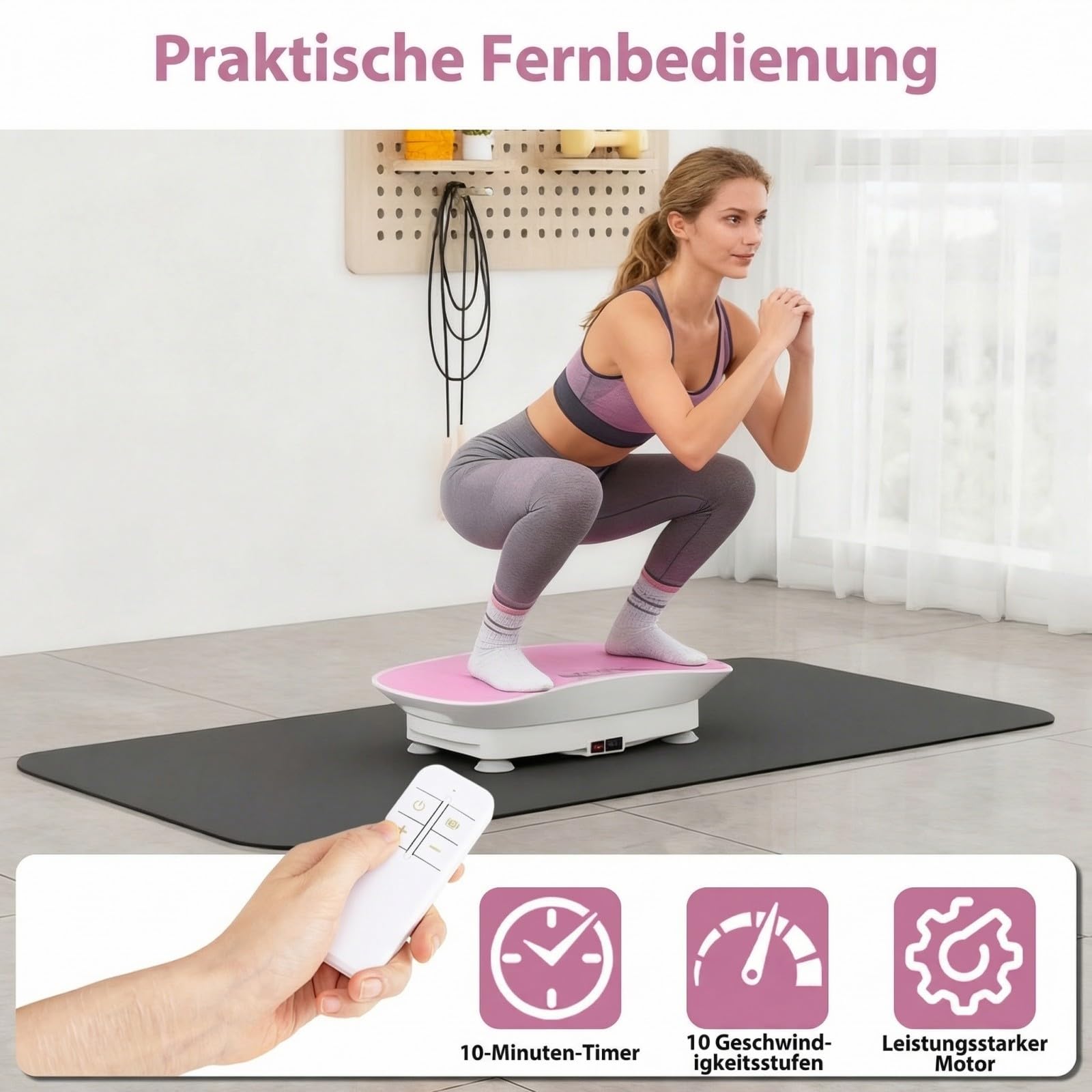 GYMAX Vibrationsplatte, Rüttelplatte Sport für Zuhause mit 10 Schüttelmodi, LED-Display & Fernbedienung, Leise & Kompakte, Vibrationsboard für Körperformung & Entspannung
