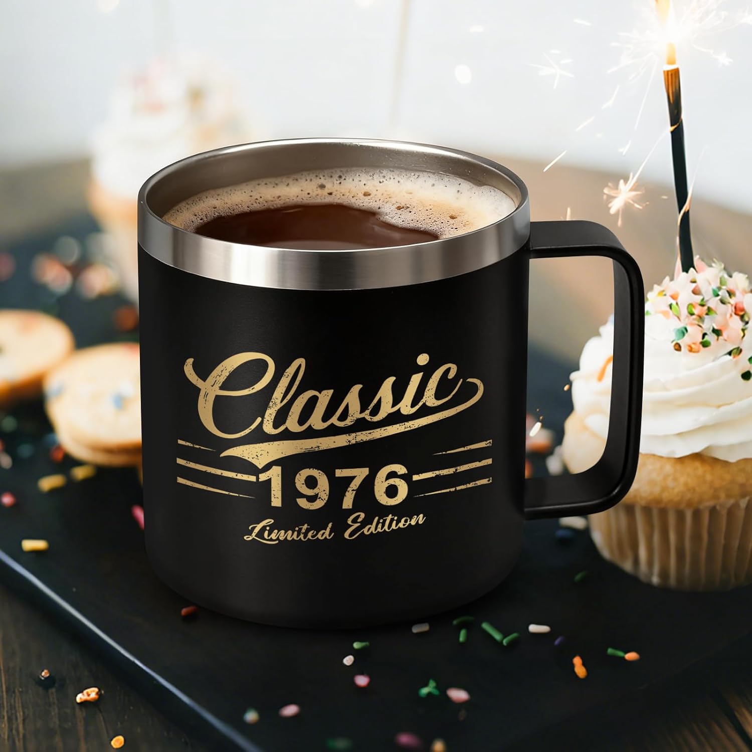Qtencas 50th Birthday Gifts for Him, Classic 1976 Insulated Coffee Mug with Lid & Straw, Mens Birthday Gift Ideas for Dad, Brother, Uncle, Husband (14oz, Black) - Image 7