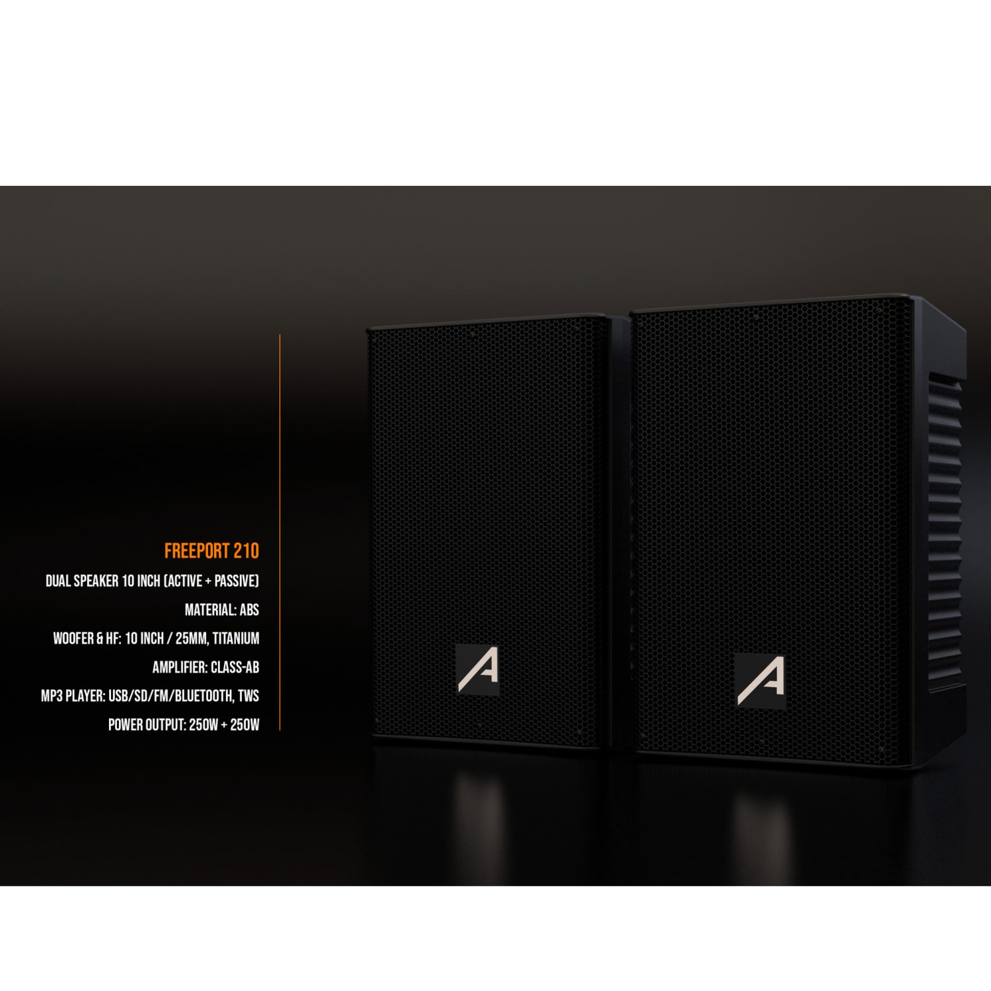 Audibax Freeport 210 - Set di 2 Altoparlanti Attivi e Passivi da 10" - Potenza 250W - Connessione USB/SD/FM - Cavo Alimentazione e Telecomando Inclusi - Altoparlante Amplificato con Bluetooth