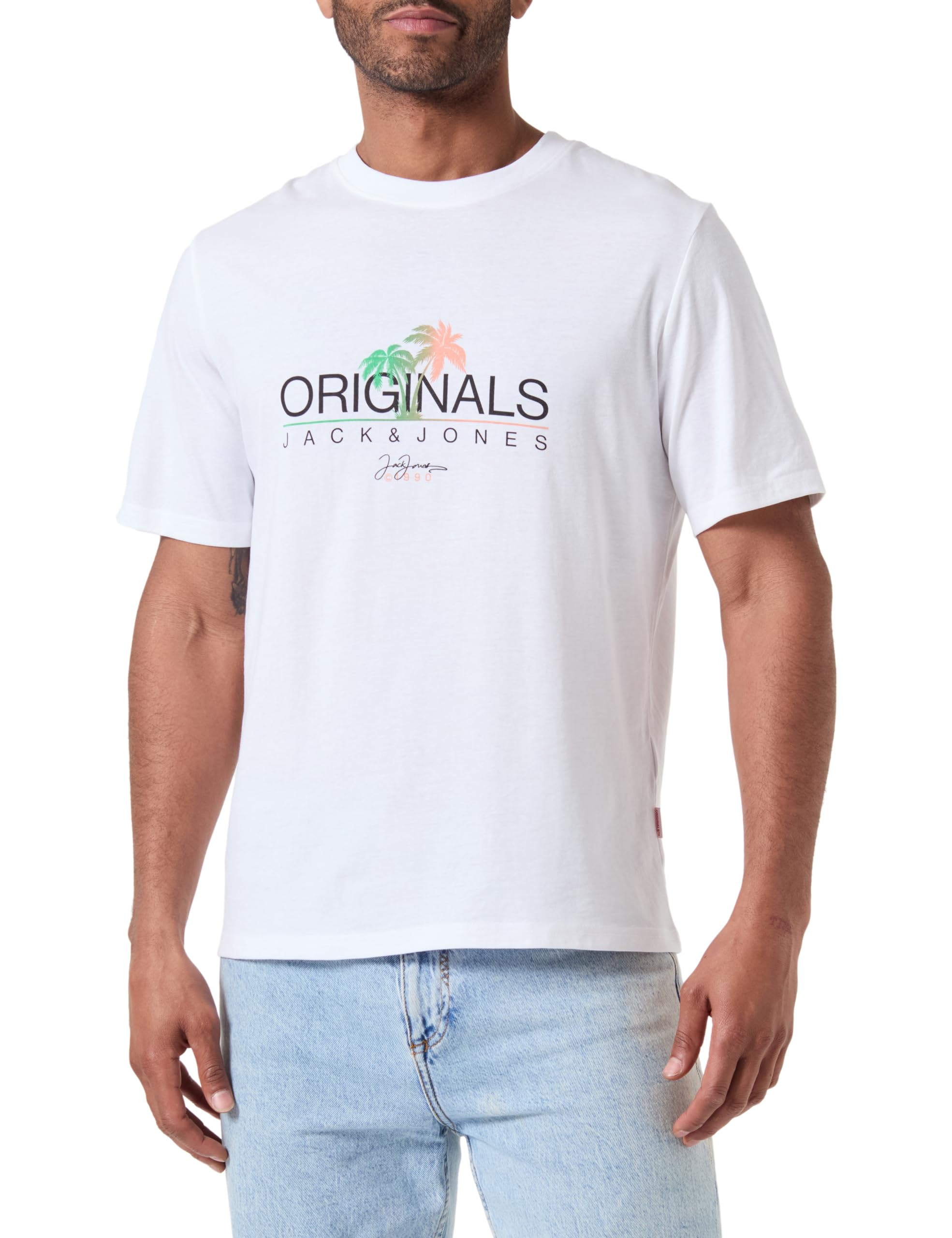 JACK & JONES Jorcasey Tee SS Crew Neck, Bright White, XL