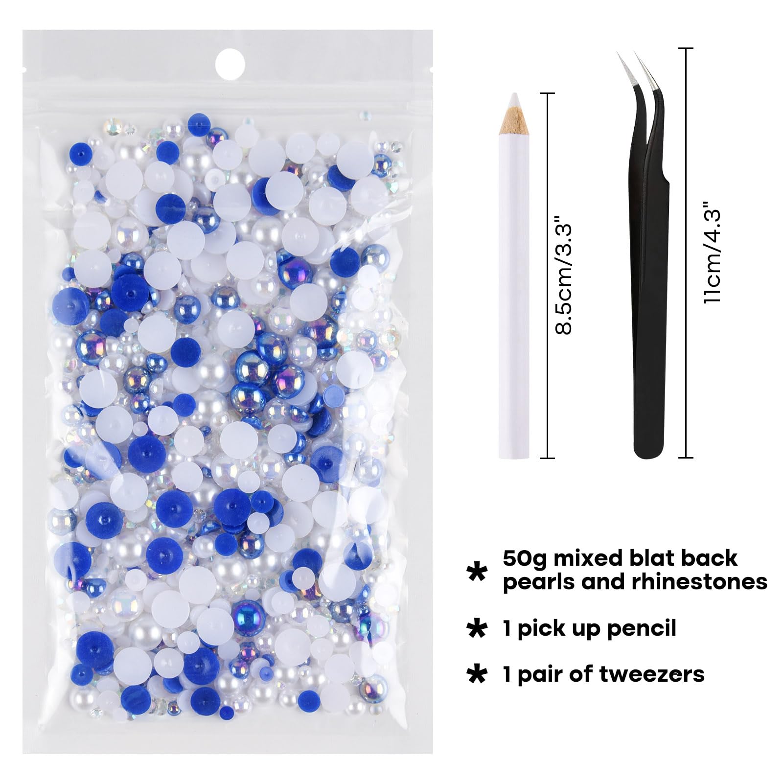ASTARON 50g Mix Flatback Rhinestones Half Pearls for Crafts Mixed Size 3mm-10mm Flat Back Rhinestones for Crafts Flatback Pearls for Decorating Tumblers Mugs Nail Art Shoes (Blue White Series) - Image 2
