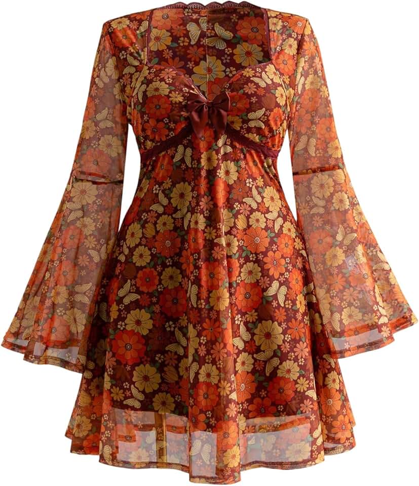 Vestido Feminino Y2k Plus Size Hippie Vintage Boho Leopardo Manga Longa Gola V Laço Malha Mini Vestidos Góticos
