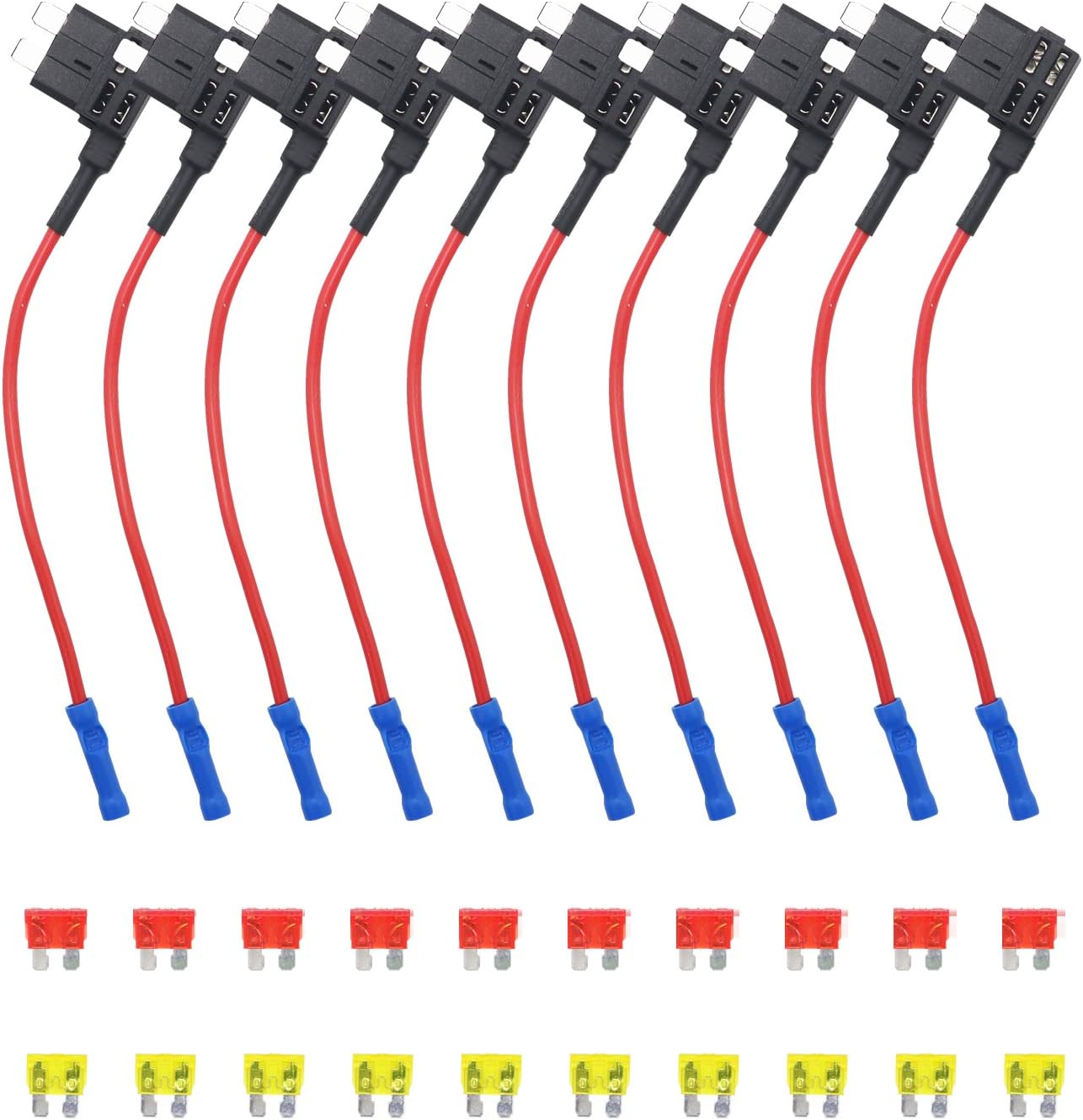 Recoil FT1-10 10 Pack 12V Car Add-a-Circuit Fuse Tap Adapter ATO ATC Blade Fuse Holder with 10pcs 10A,20A Fuses