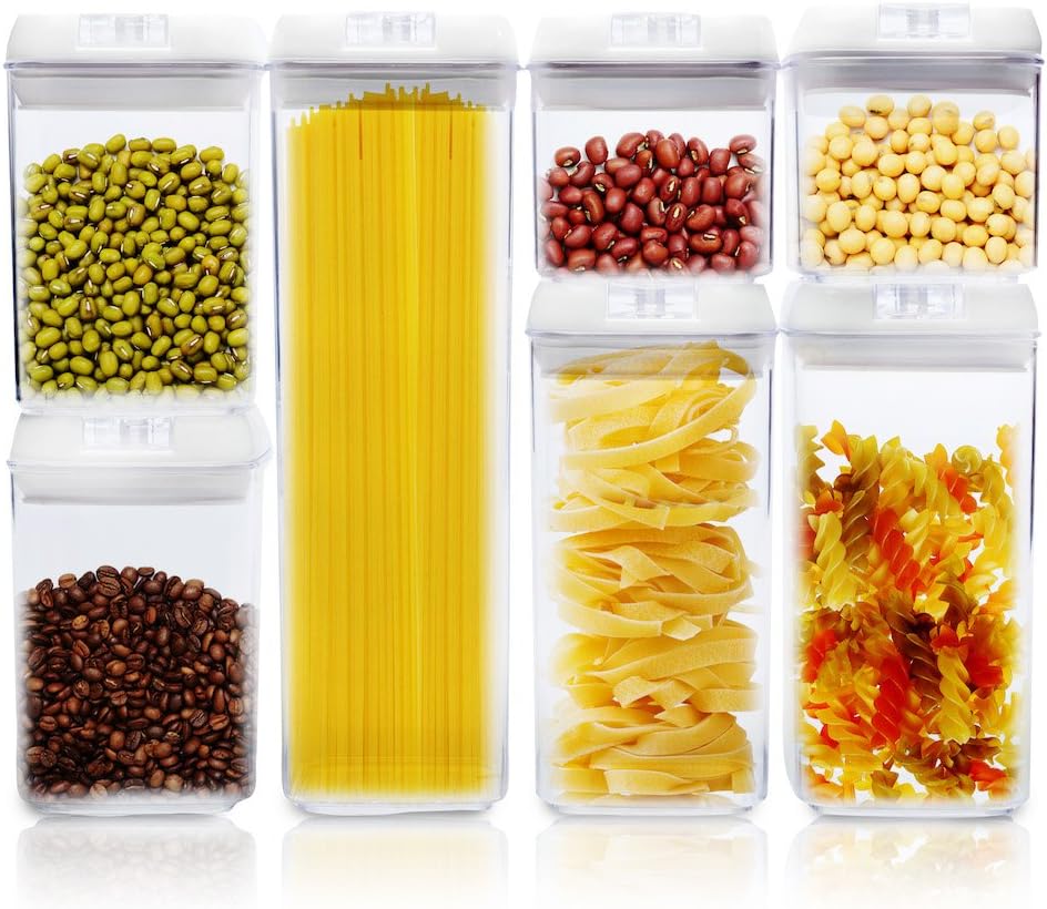 Thermal Kitchen Airtight Food Storage Containers – 7-Piece Set Large To Small Plastic Container Sizes With Easy Lock Lids – Stackable, BPA Free – Perfect For Preserving Dry Food, Flour, Coffee