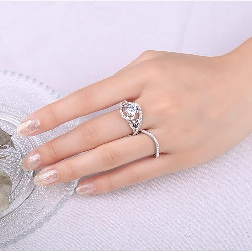 Miniatura 4 de JewelryPalace Anillo de compromiso chapado en oro de 14 quilates con circonita cúbica para mujer, anillo de promesa de plata de ley 925, anillos de