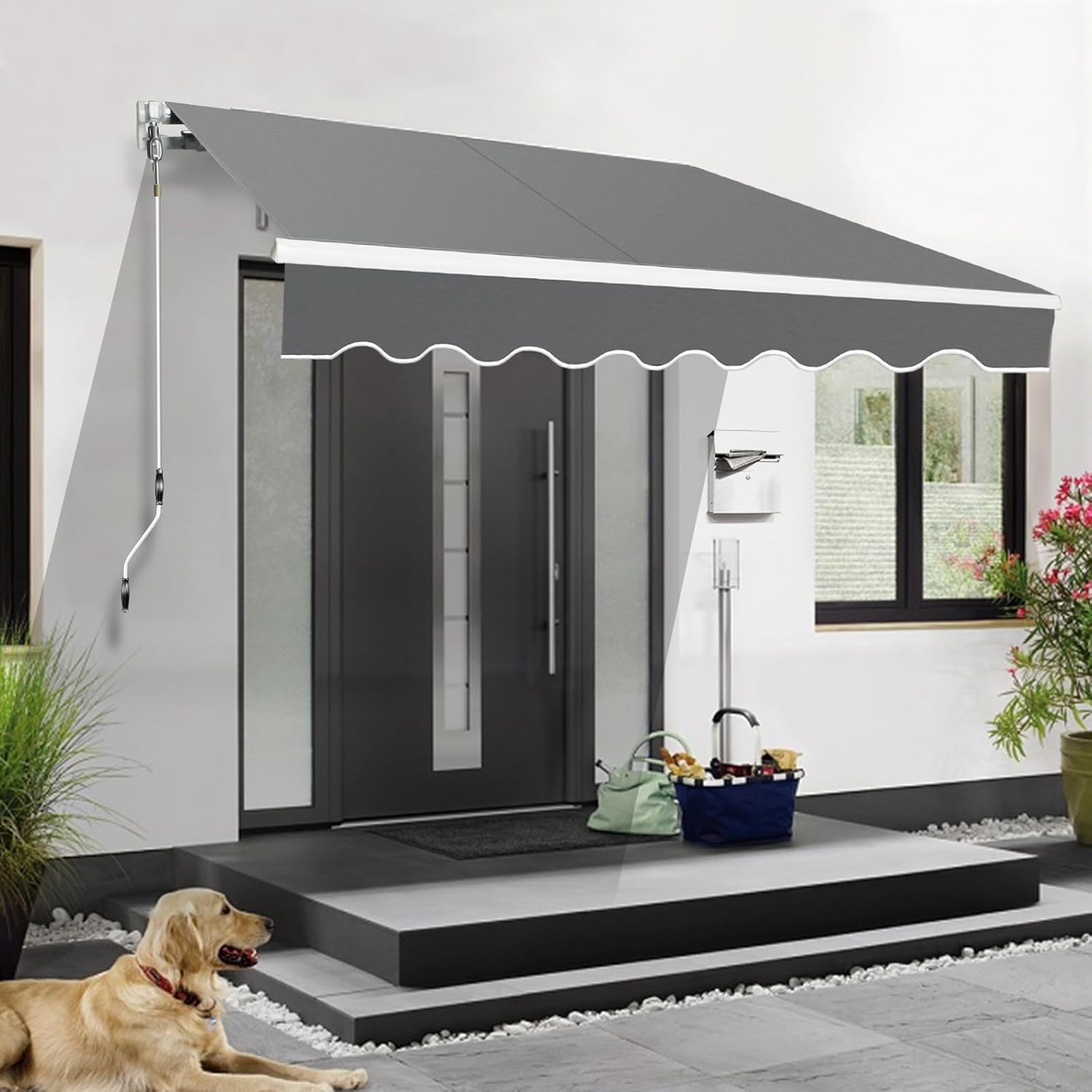 Masthome Store Banne Manuel, Auvent Rétractable Imperméable 300x250cm