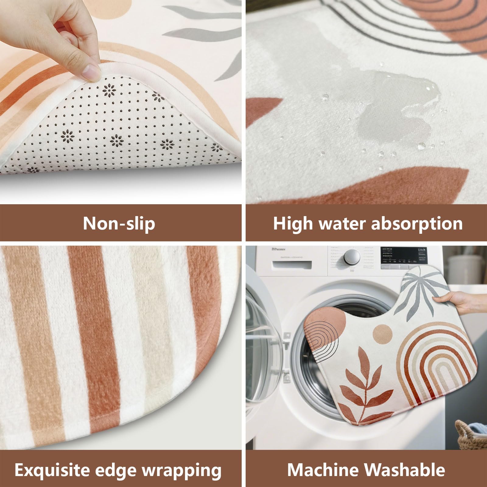 peacoblue Ensemble de Tapis de Bain 3 Pièces Style Colibri avec Fleurs, Tapis de Salle de Bain Antidérapant et Lavable, Tapis de Sol avec Housse de Couvercle de WC pour Toilettes
