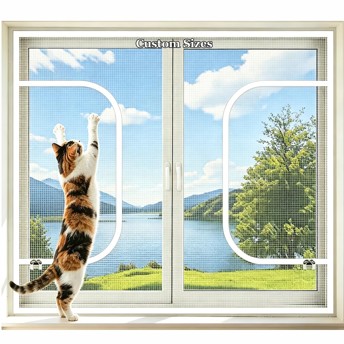 Yuly Custom Size Cat Window Guard, Self-Adhesive Window Fly Screen, Universal Semi-Transparent Mosquito Net Insect Screens, Indoor Cat Safety Netting