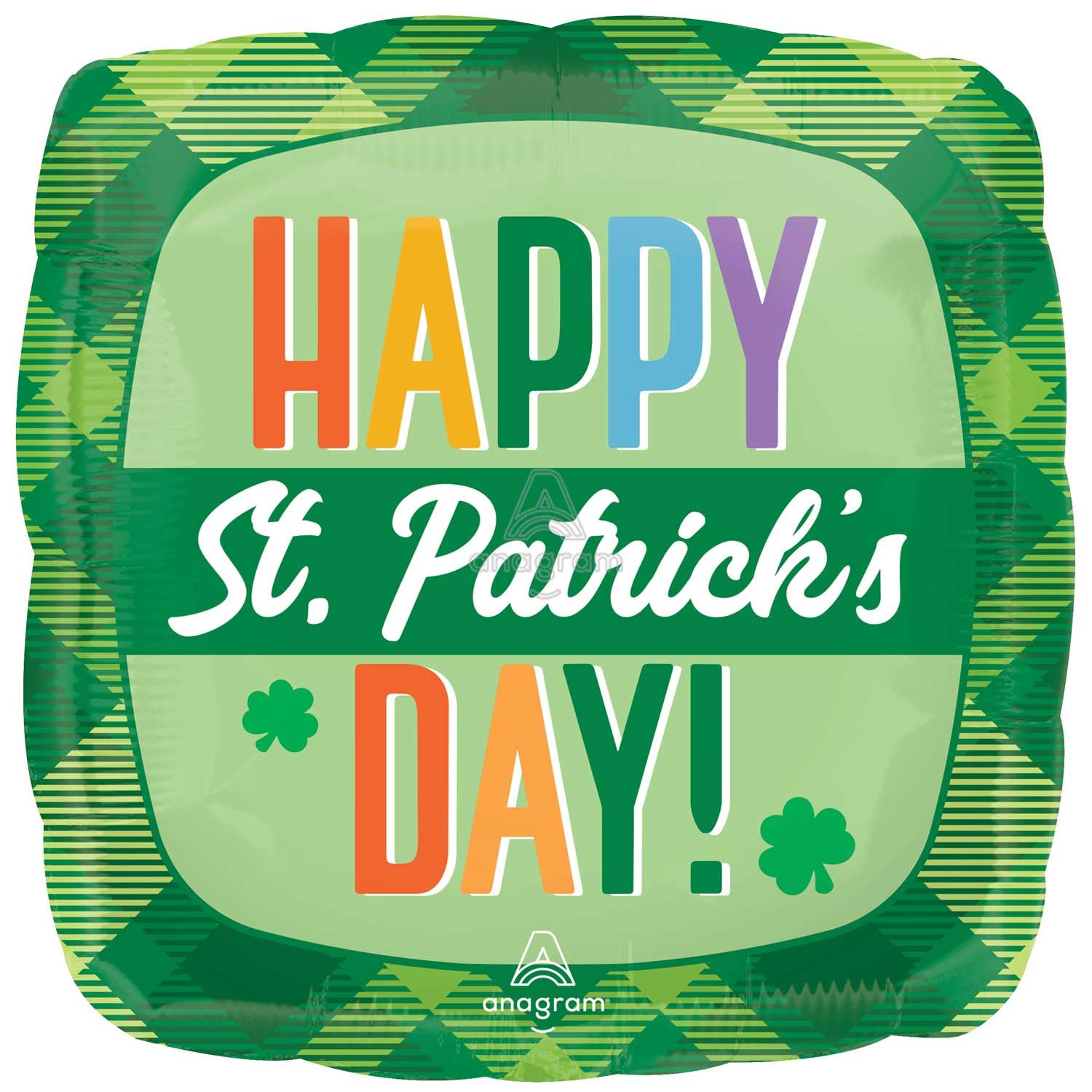 Amscan 4640601 - Happy St Patrick's Day Plaid Foil Square Balloon - 18"