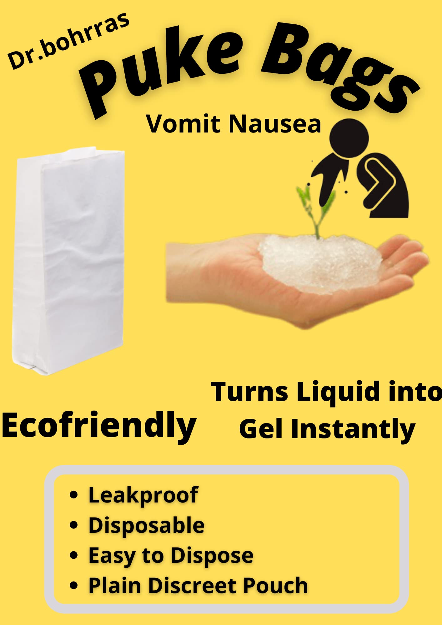 Dr.Bohrras� Puke Bags with Magic Gel Technology ~ Turns Liquid into gel Instantly Plain Discreet Pouch� Biodegradable Ecofriendly Adults Kids Men Women Can also be used as Portable Urinal (40 Pouch) (B09QQ9XXS5) Amazon Price History, Amazon Price Tracker