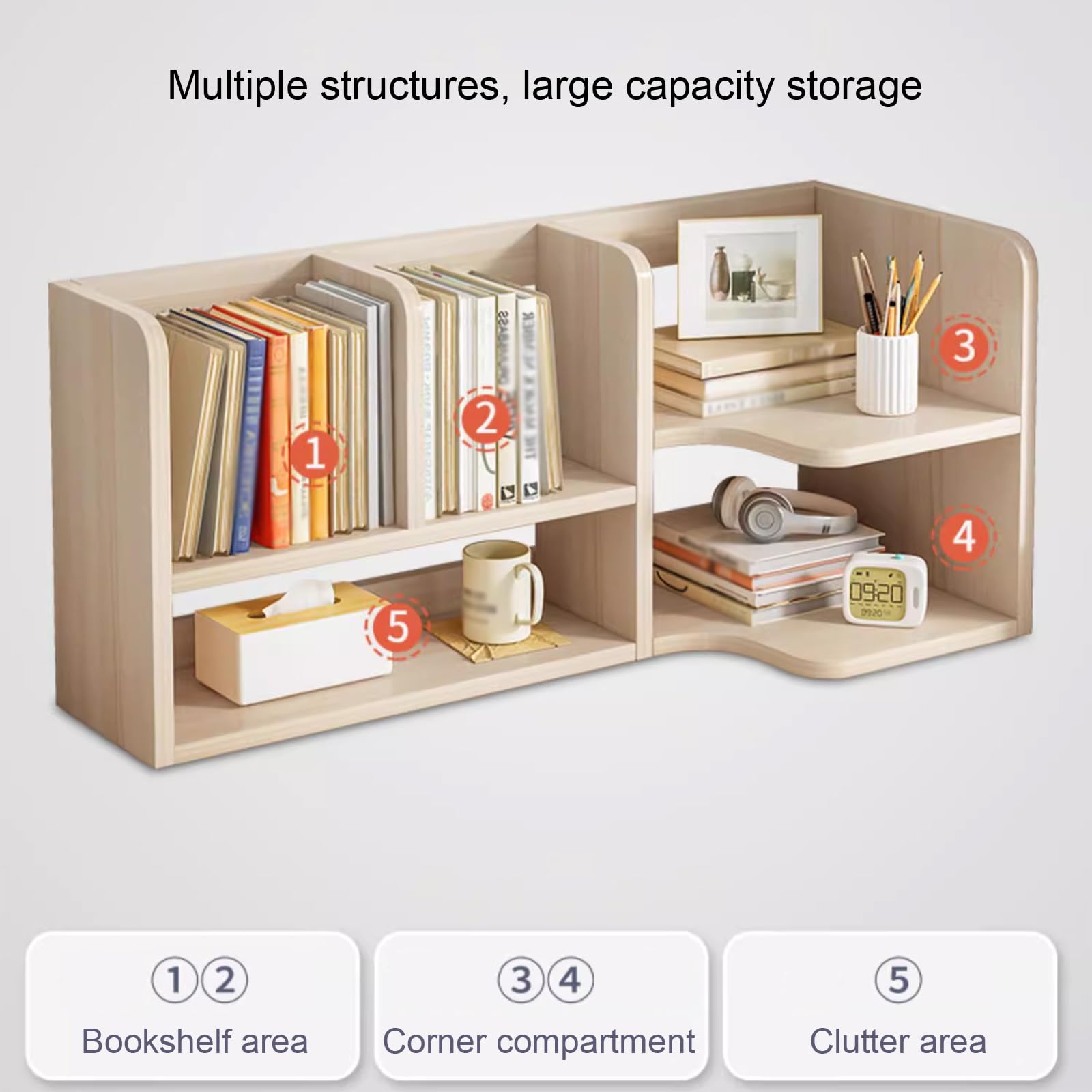 HASMI Libreria da Scrivania, Organizzatori da Scrivania in Legno, Mini Libreria e Espositore per Accessori Nel Dormitorio Dell'ufficio Domestico, Scaffale da Scrivania Indipendente