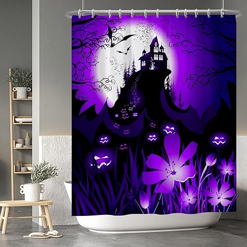 Miniatura 10 de Baocicco Juego de cortinas de ducha de fantasmas de Halloween, encantadores fantasmas de dibujos animados, divertidos trucos o tratos, cortinas de