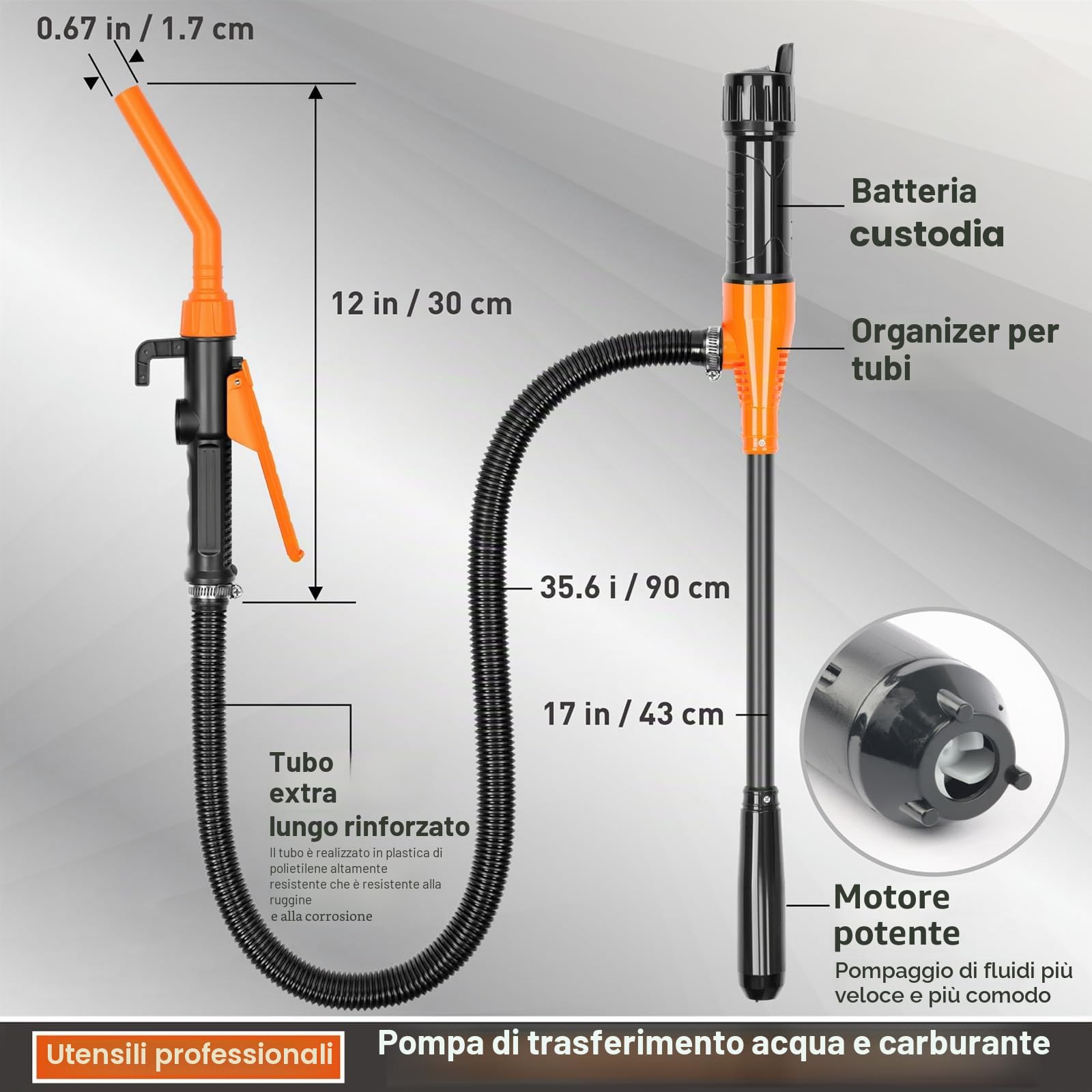 Pompa di trasferimento del carburante alimentata a batteria, pompe a batteria con ugello di arresto rapido per benzina, diesel, olio, gas, acqua, acquario