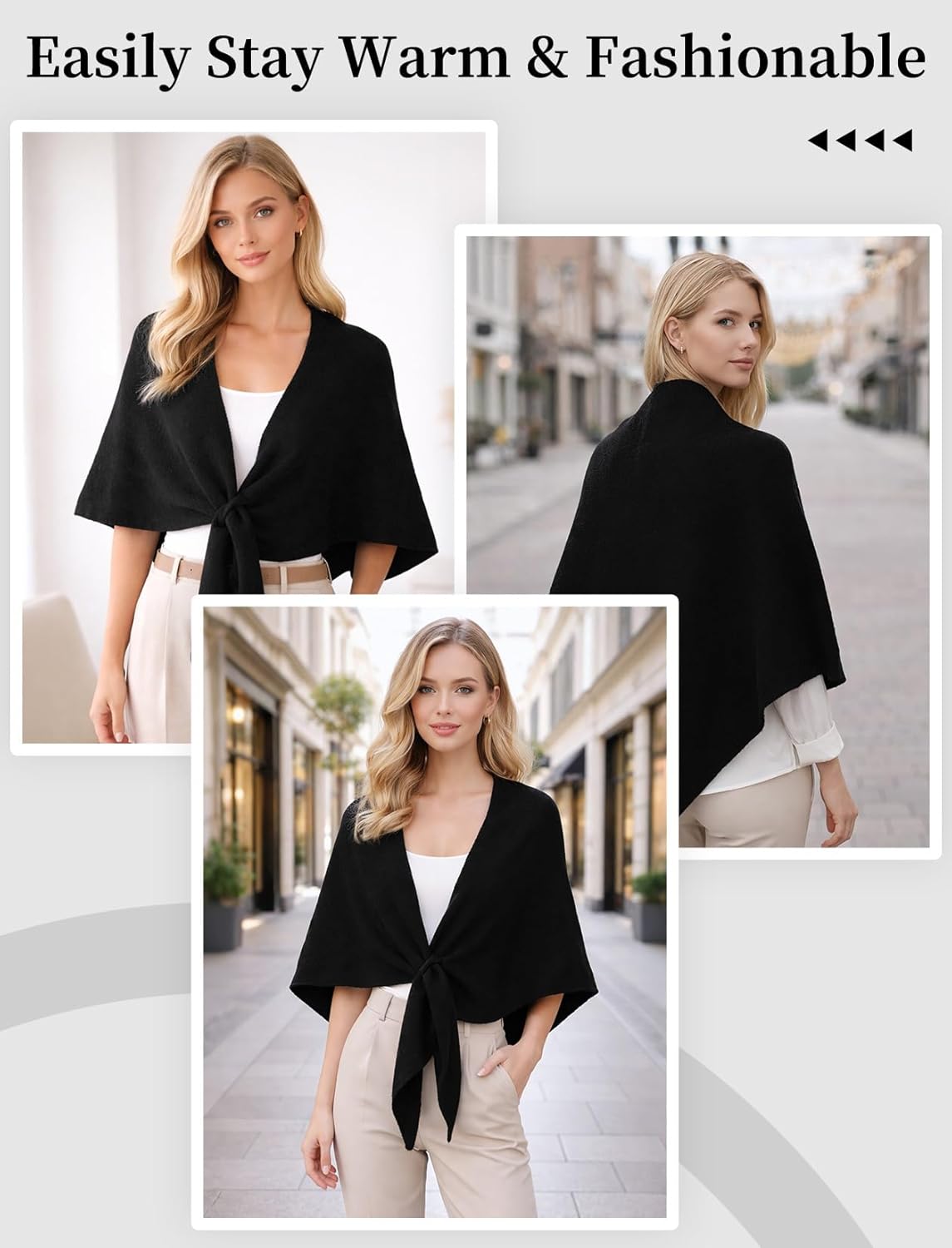 Shawl Wraps for Women - Soft Knit Pashmina Wrap, Faux Cashmere Sweater Shoulder Cape with Front Tie - Image 6