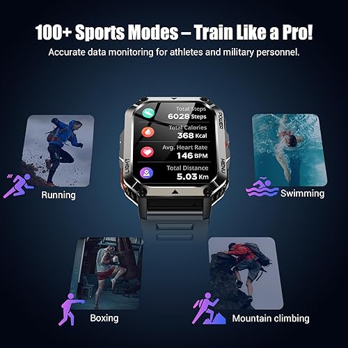 Miniatura 6 de Relojes inteligentes militares para hombres, reloj de fitness súper grande de 2.01 pulgadas, pantalla HD, reloj inteligente deportivo con linterna