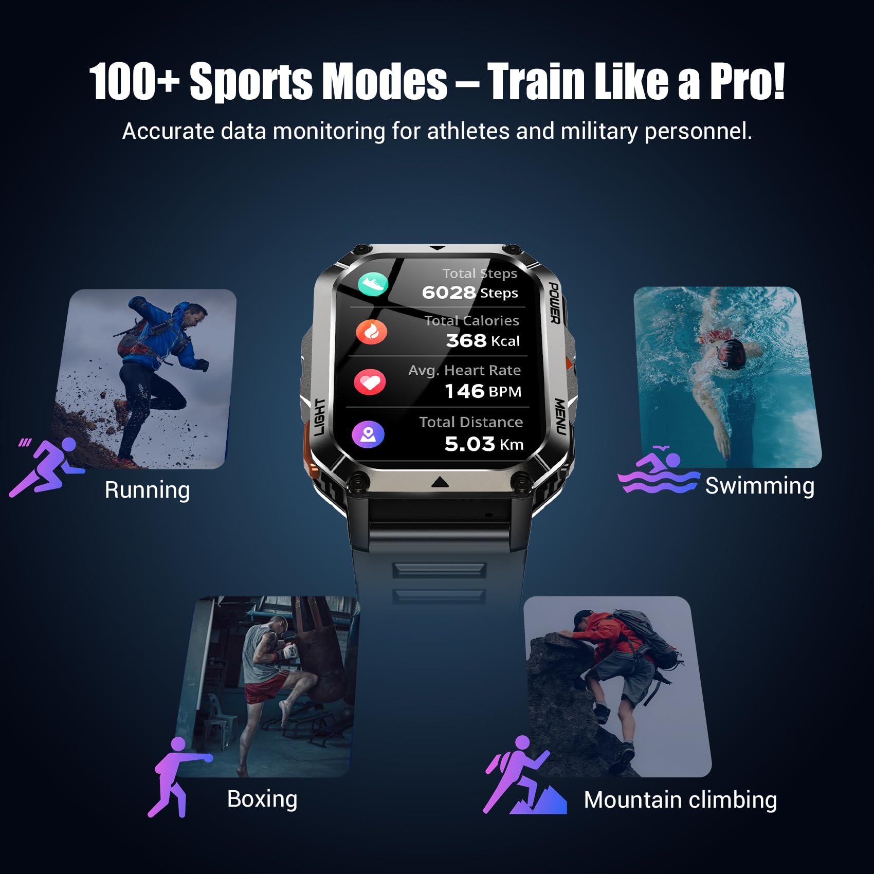 Military Smart Watches for Men, Super Large 2.01"Fitness Watch HD Display, Sports Smartwatch with LED Flashlight/100-Day Battery/24 Hrs Heart Rate & Sleep Monitor/120+ Sports Modes/GPT Voice AI(Black)