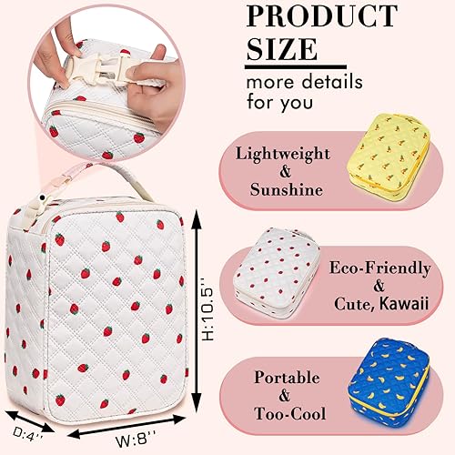 Miniatura 2 de TuErCao Bonita lonchera con estampado de fresas para niños, para la escuela, lonchera compacta y reutilizable para niñas, para la escuela, oficina,