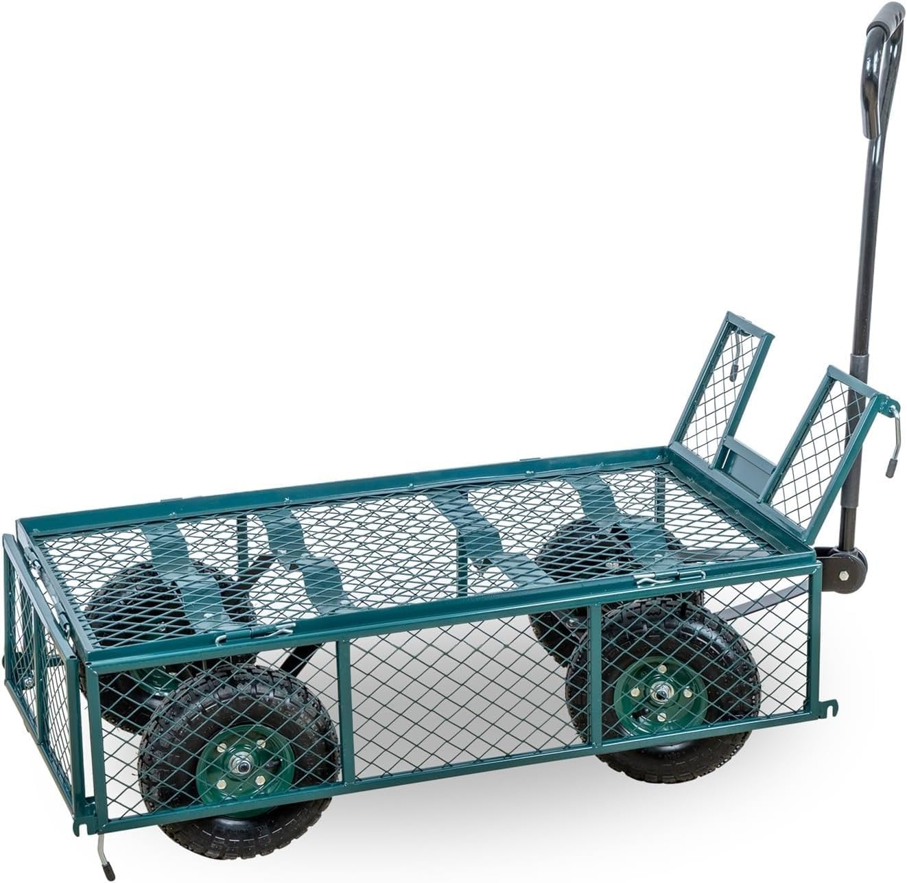 Gitterwagen Transportwagen bis 300kg – Robuster Handwagen mit Luftreifen, Abnehmbare Gitterwände, Ideal für Garten, Hof, Baustelle, Metallkonstruktion, Belastbar für schwere Lasten
