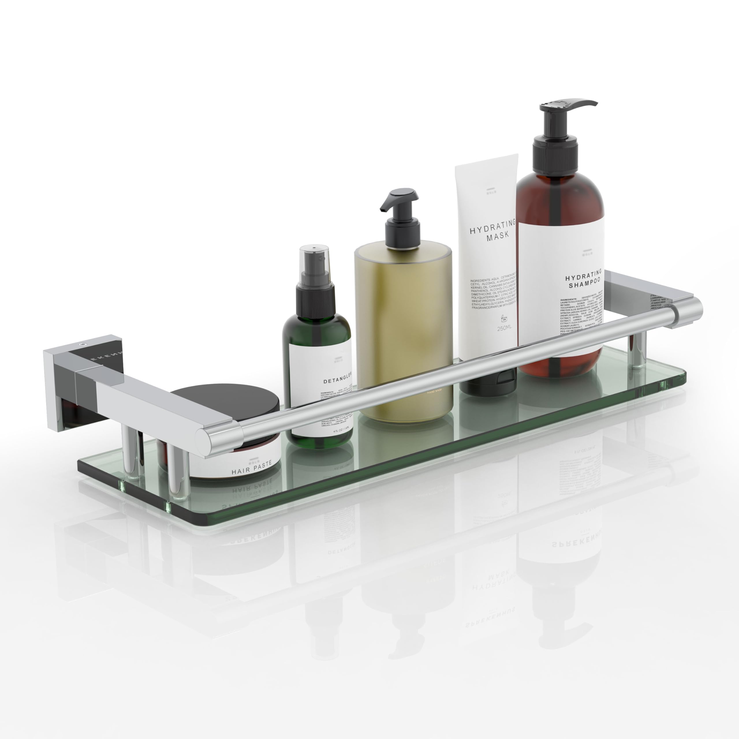SFGSOWOR Glass Shelves for Wall, Chrome Stainless Steel & Tempered Glass Glass Shelf for Bathroom, Shelf Sink Over Toilet Bathroom Organizer (16-inch,