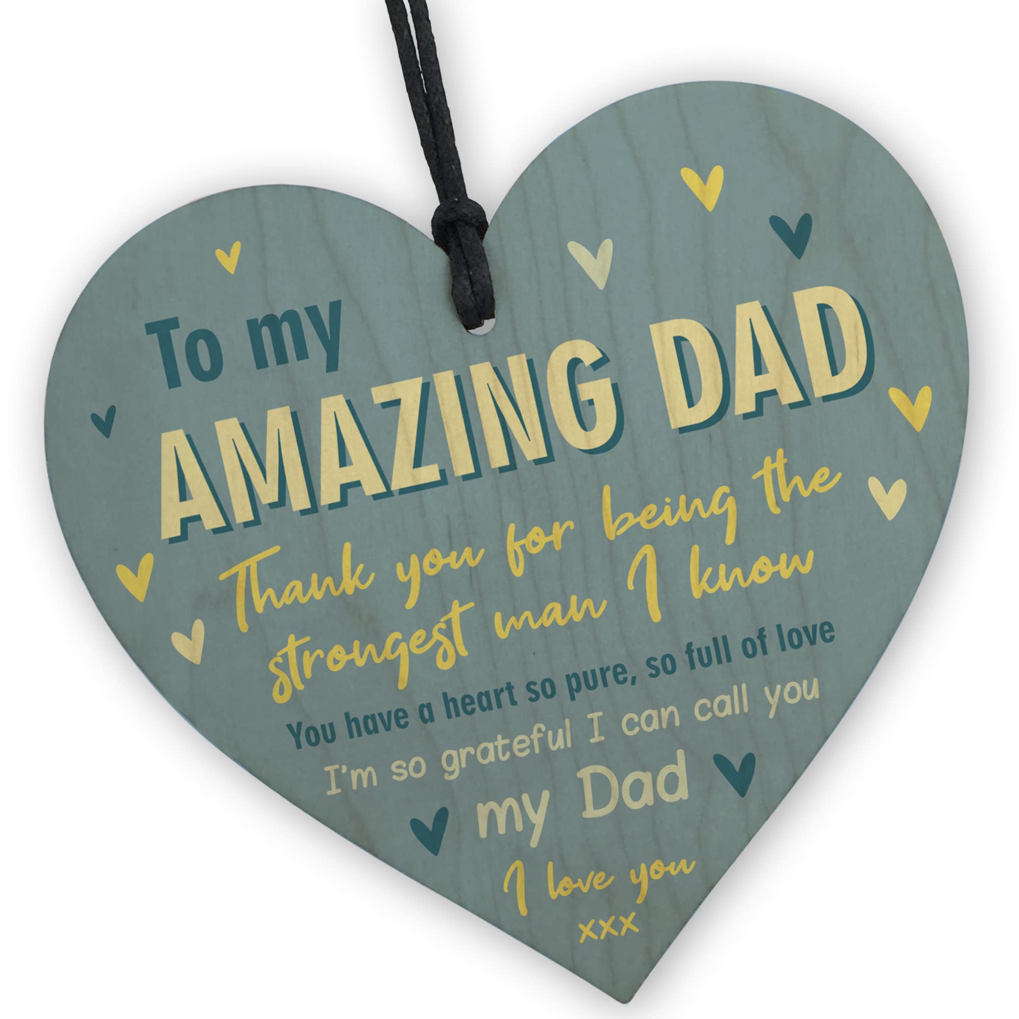 Red Ocean Gift For AMAZING DAD For Fathers Day Birthday Wood Heart Thank You Dad Gift From Daughter Son