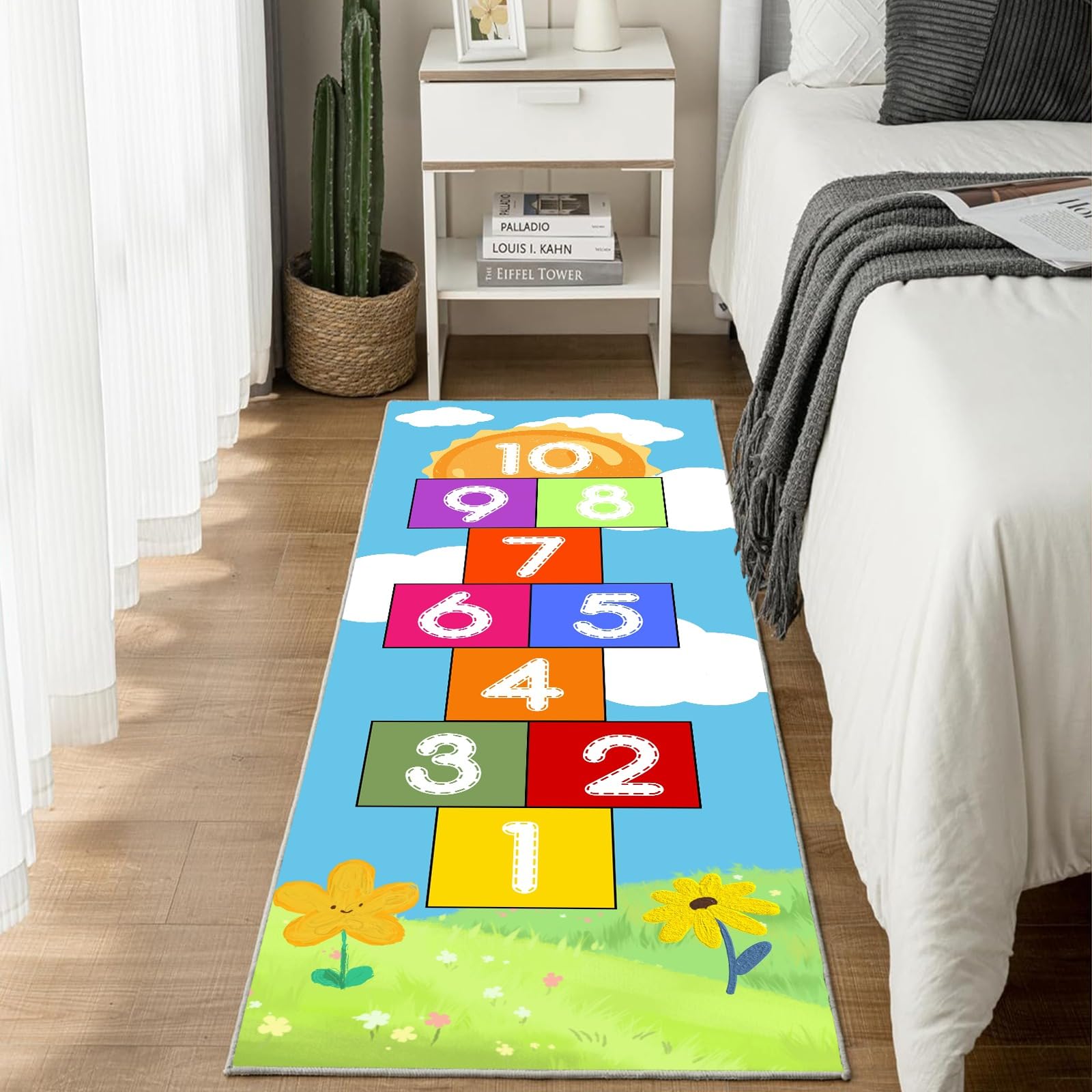 Dessin Animé Marelle Tapis de Passage 50 x 150 cm, Mignon Fleur Enfant Numéro Tapis Cuisine Antidérapant Lavable, Carpet Interieur pour Salon Chambre à Coucher Descente de lit Entree