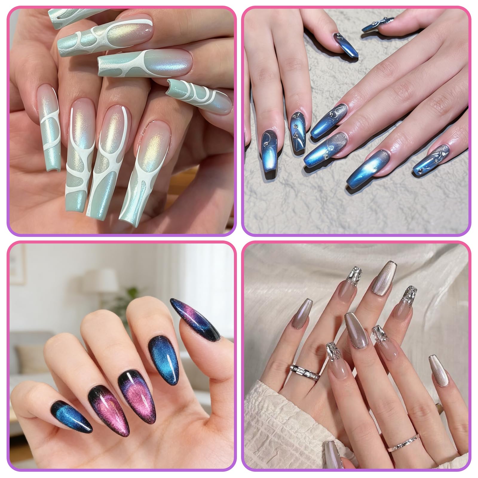 17 pièces Aimant Cat Eyes Ongles Kit, Ensemble D'aimants Œil-De-Chat ,Magnétiques DIY Portable avec Effets Variés, Compatible Vernis Gel pour Créations Salon à Domicile