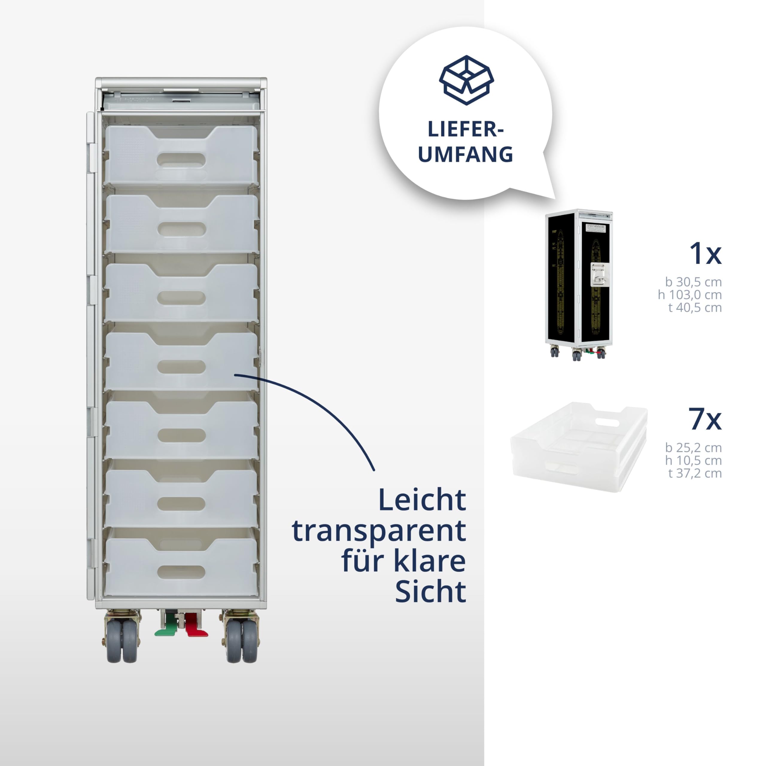 Airline Trolley Airliner, Büroschrank, Küchenwagen schmal, Aktenschrank klein, Schubladenschrank, Norm: Atlas, 103 x 30,5 x 40,5, Flugzeugtrolley, Gelb, 7 Einschübe