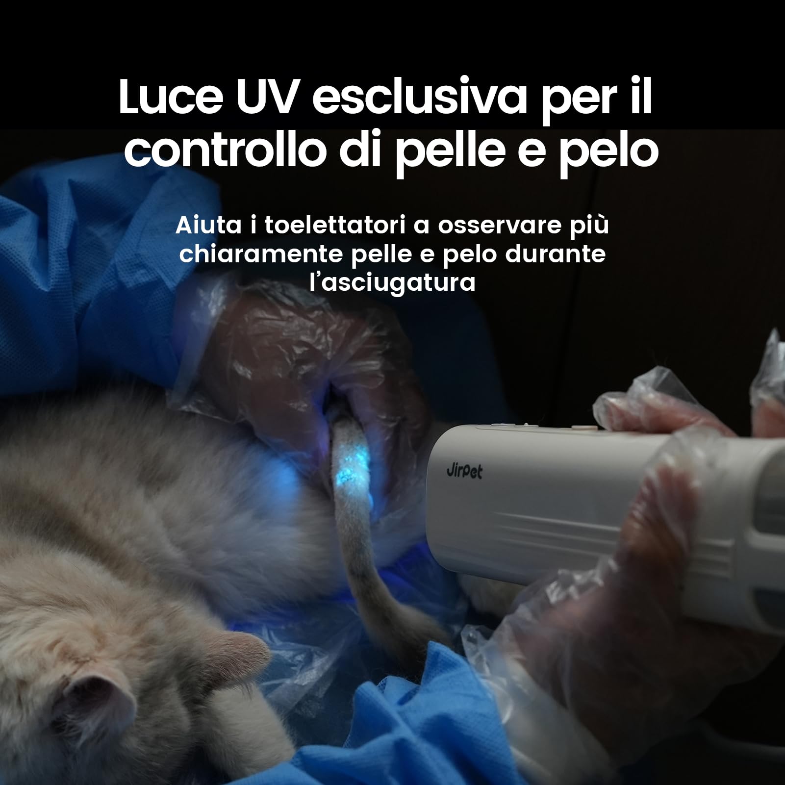 JirPet Soffiatore per Cani da Collo, Asciugacapelli Professionale per Cani, Portatile con velocità di 75 m/s, asciugacapelli Senza Mani con Supporto per Il Collo, 3 velocità e 4 Temperature