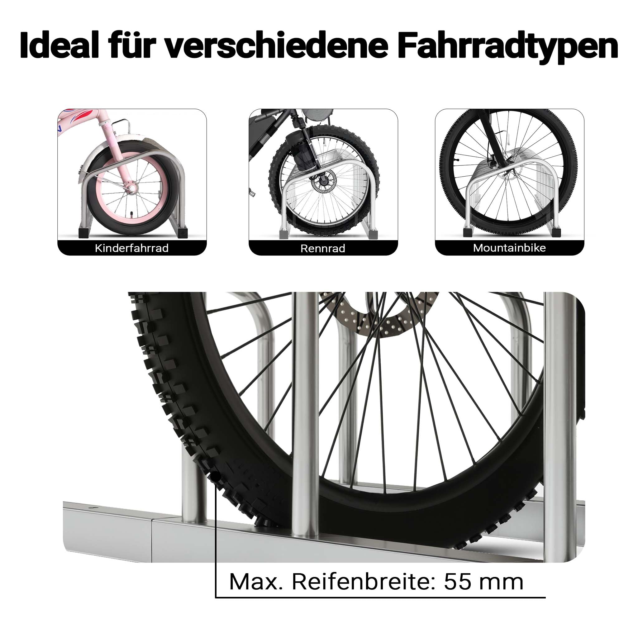 Fahrradständer für 6 Fahrräder 168x32x26,5cm aus verzinktem Stahl für drinnen und draußen geeignet für Boden- und Wandmontage Reihenparker Fahrradbügel