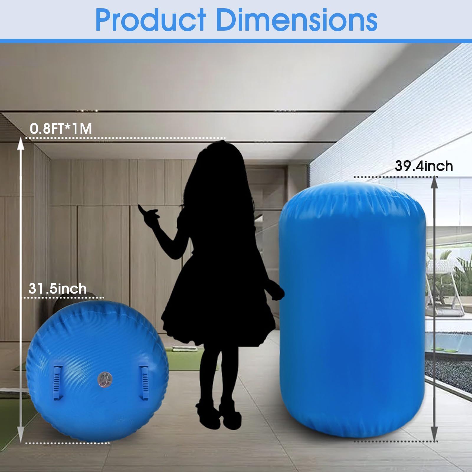 Aufblasbare Air Roll, 80/90cm Gymnastikrolle Gymnastik Tumbling Matte mit Elektrischer Luftpumpe, Yoga Gymnastik Zylinder, Air Tumbling Track für Heimgebrauch/Yoga/Fitness