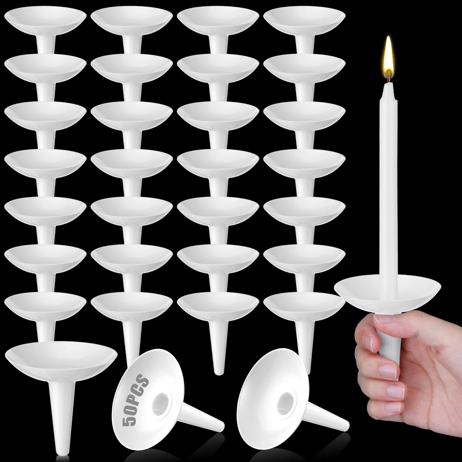 50 Pcs Candlelight Service Bulk, Church Vigil Plastic Candle Holders, Candlelight Service Drip Protectors Convenient for Church, Vigil, Memorial, Christmas Eve, Wedding, Party Candles