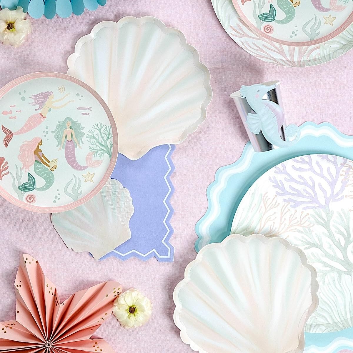 Gatherings by CP Mermaid Shell Shaped Plates, 8 Pack, 8.5 Inch