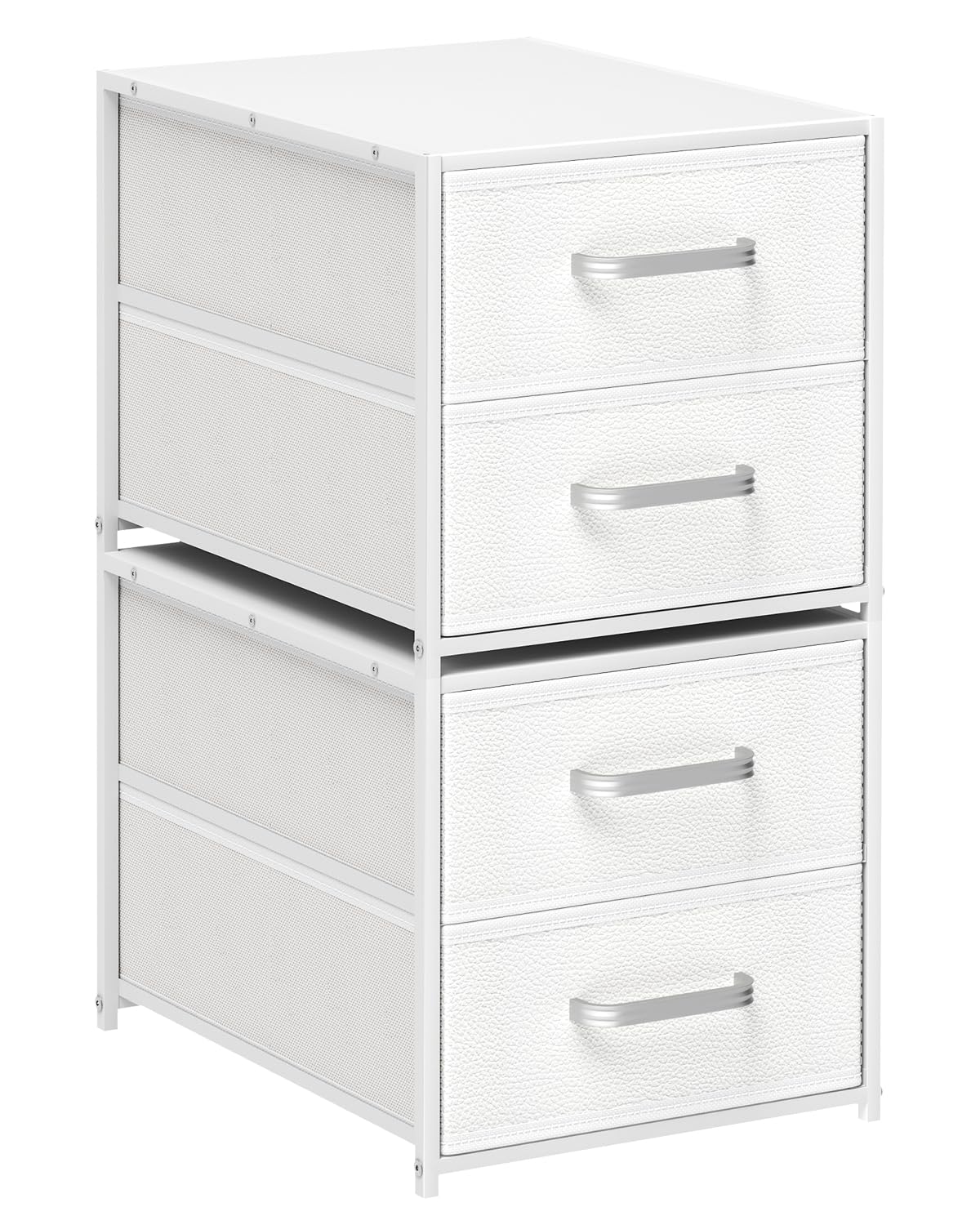 Homsorout Stackable Storage Drawers - 2 Tier Closet Organizer with Metal Handles and Metal Frame, Fabric Dresser with Collapsible Bins for Bedroom, Dorm, Office, White, 2 Pack