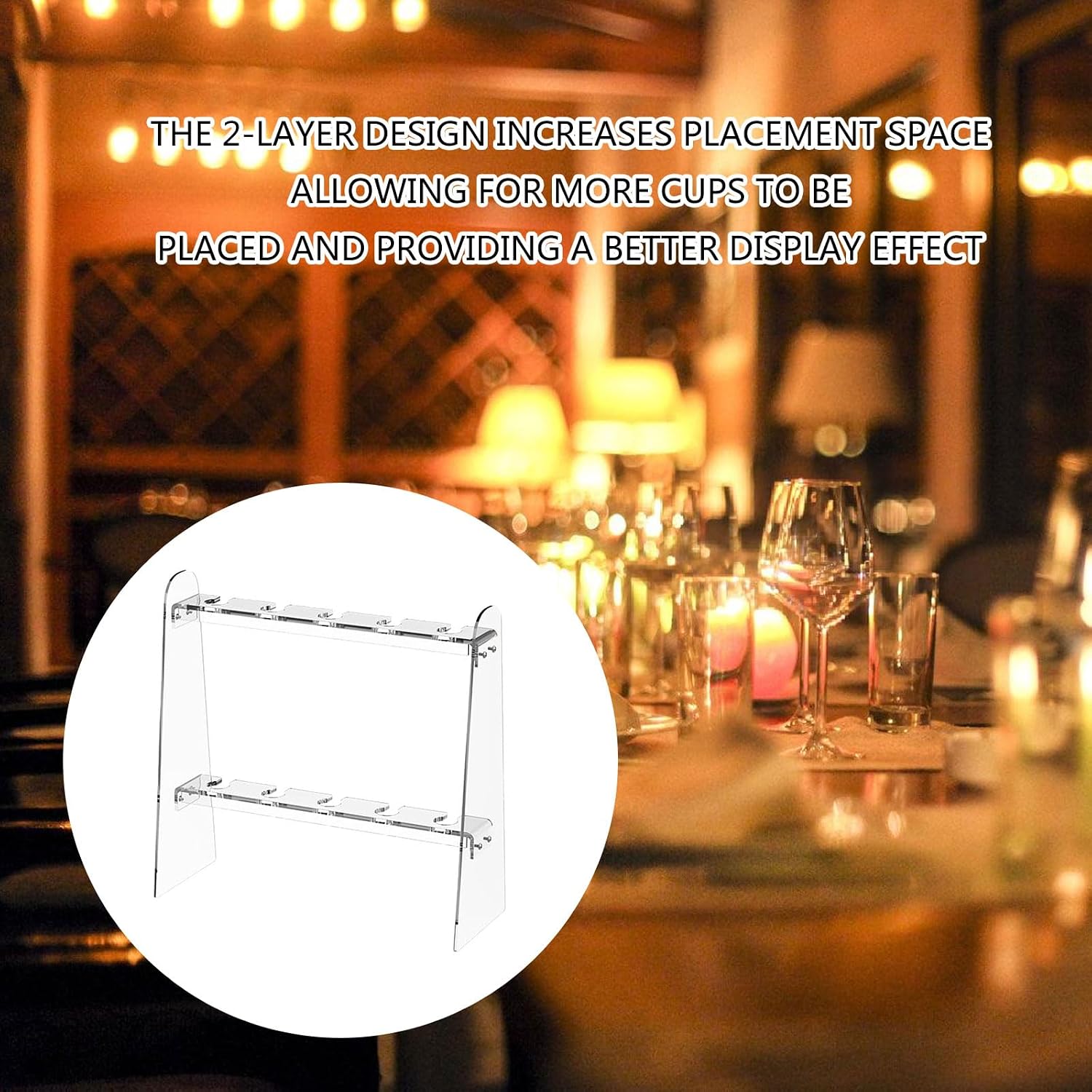Clear Acrylic Champagne Glass Storage Holder Removable 2layer Stand with 10 Hanging Slots for Stemwares Collection Home Accessory