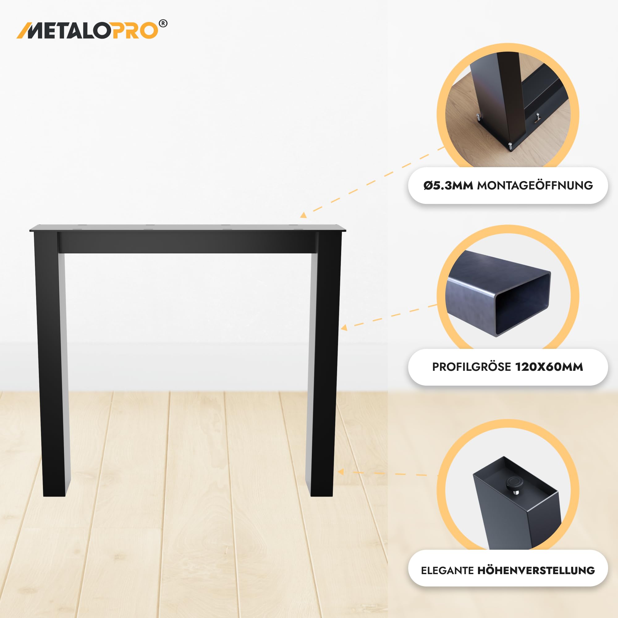 2 Stück Tischbeine-Metall Extreme Schwarz 72cm – Tischkufen