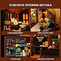 Vista 4 de Funwhole Set de Construcción de Café-Librería con Luces LED - Conjunto de Ladrillos de Construcción Modular de Modelo de Casa de Café de Ciudad