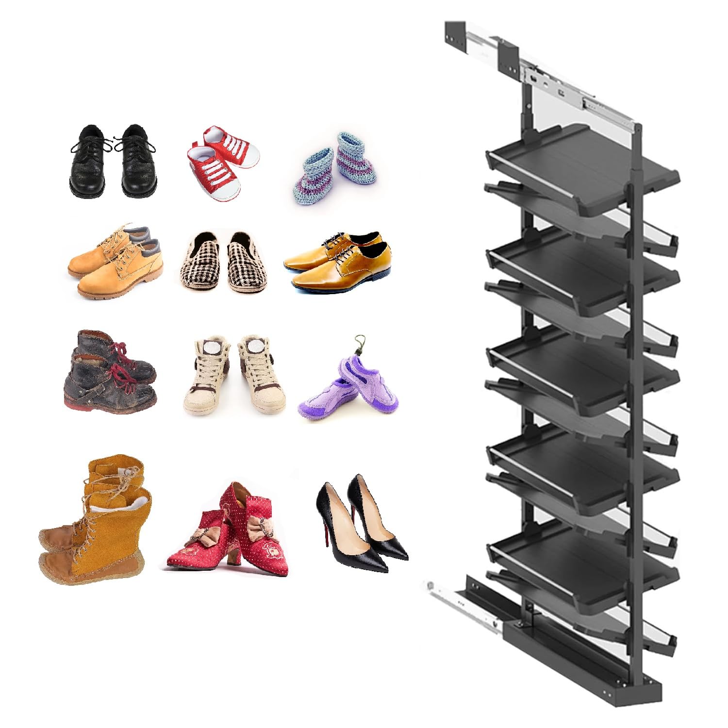 Adjustable Pull-Out Shoe Rack Organizer, Stackable Metal Shelf, Retractable Design &amp; Vertical Storage, Adjustable Height, Stainless Steel, for Small Bedroom Closet, Space Saving Storage