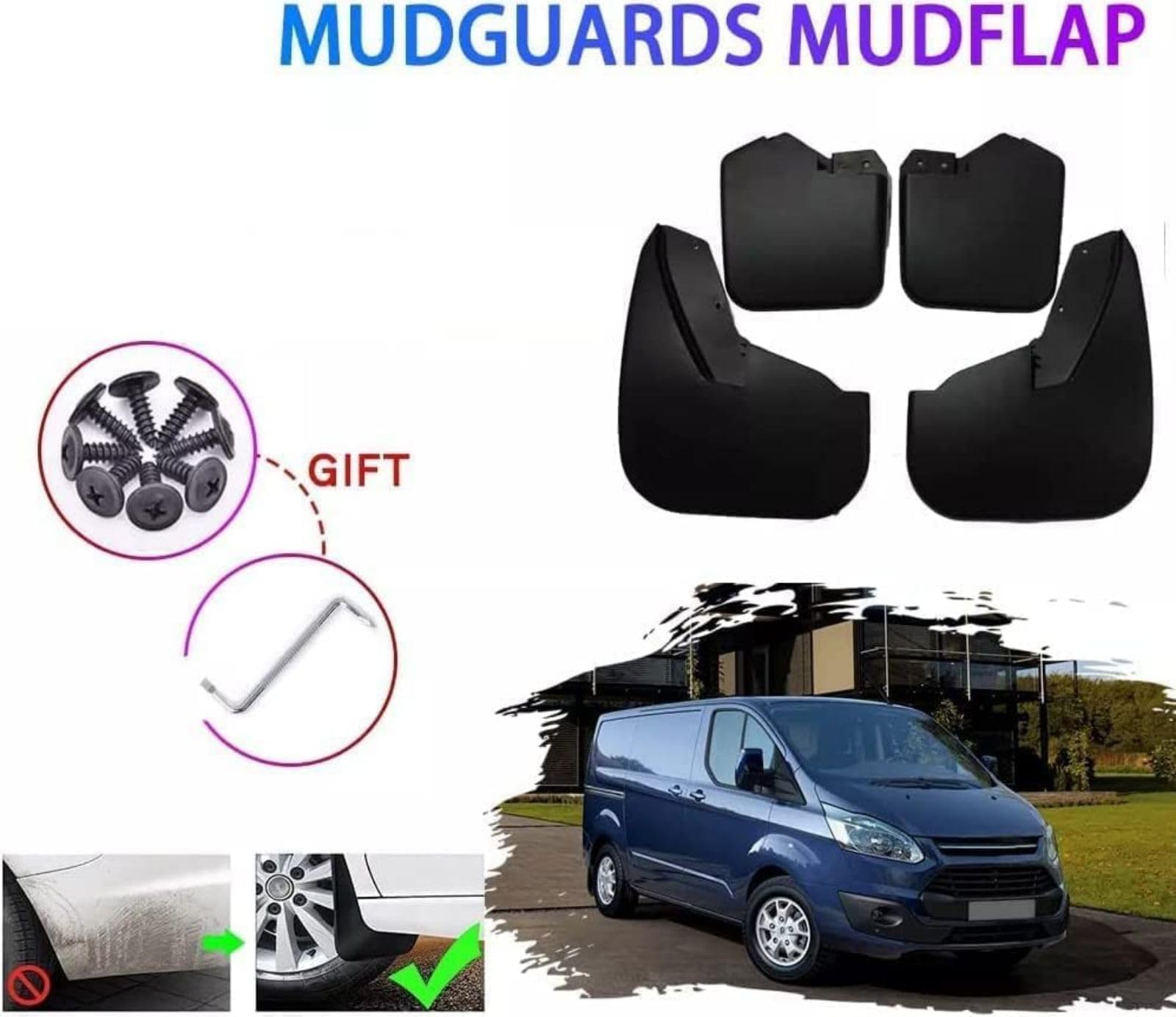 WUURAA 4 Piezas Guardabarros Coche para Ford Transit Tourneo Custom 2012-2018, Guardabarros Protección Salpicaduras Styling Accesorios