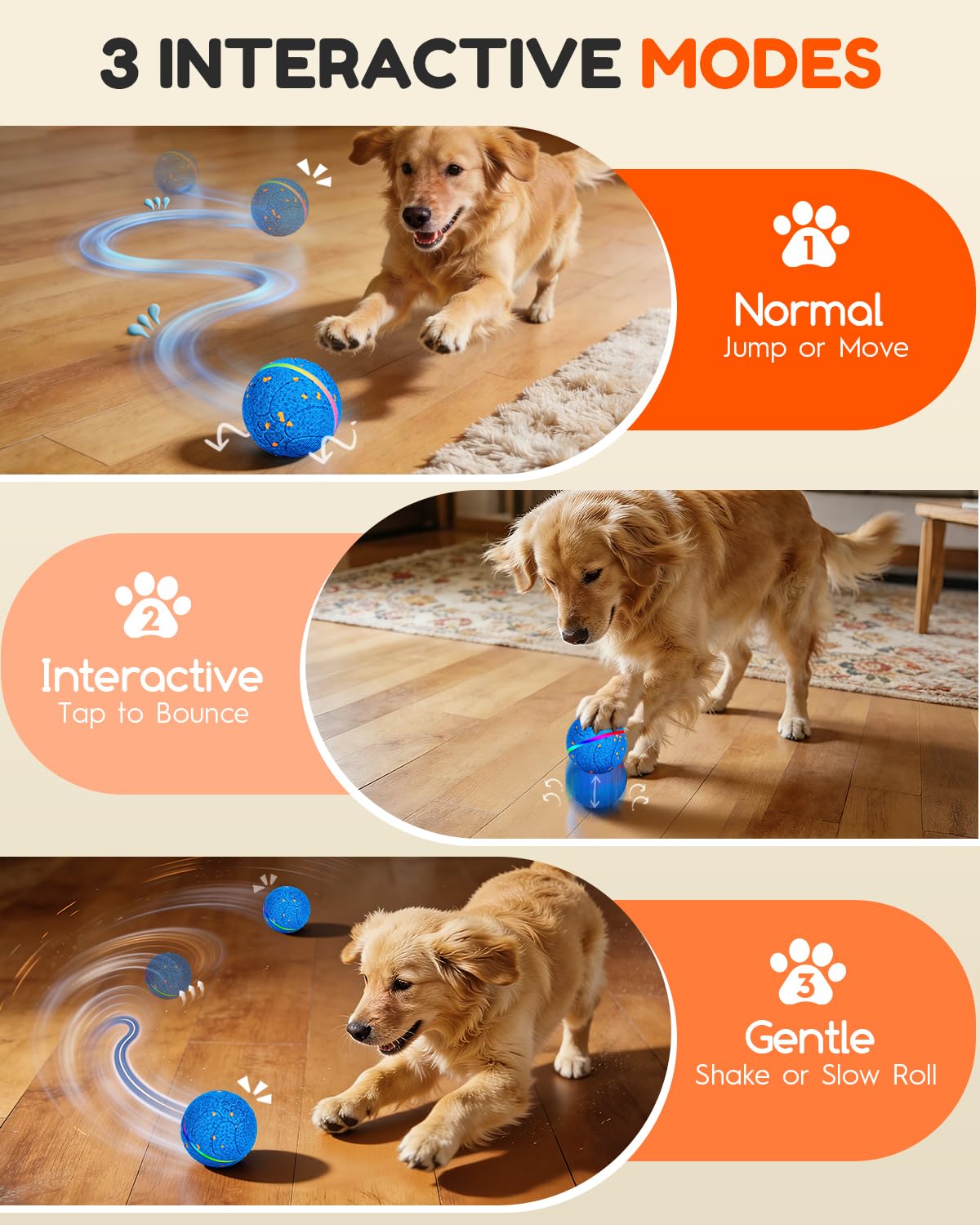 osou Jouets interactifs intelligents pour chien, balle automatique à mouvement et rebondissement pour chiens de taille moyenne et grande, E-TPU durable et imperméable, avec mouvement irrégulier pour